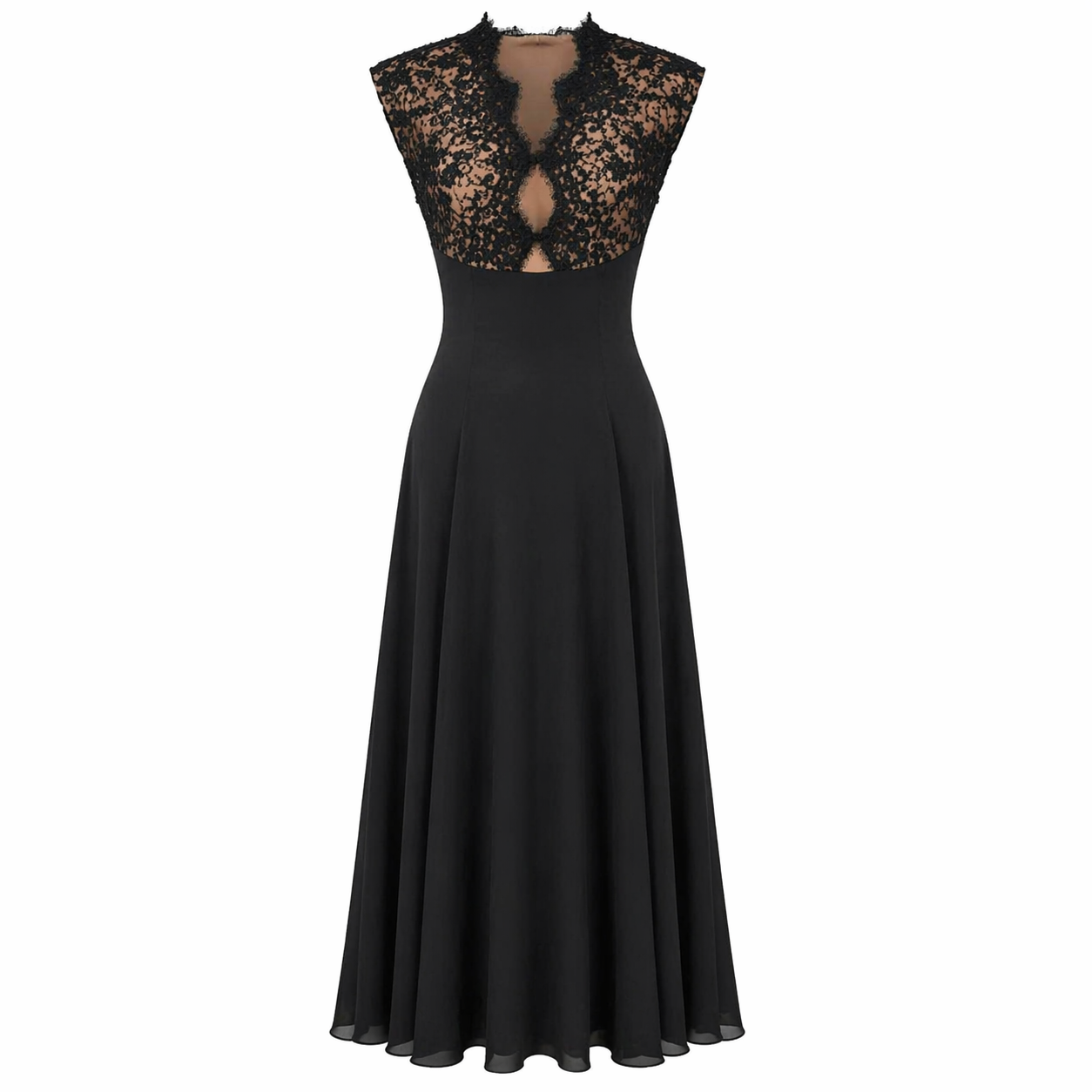 Sleeveless Scallop Trimmed Lace Body-filter Dress