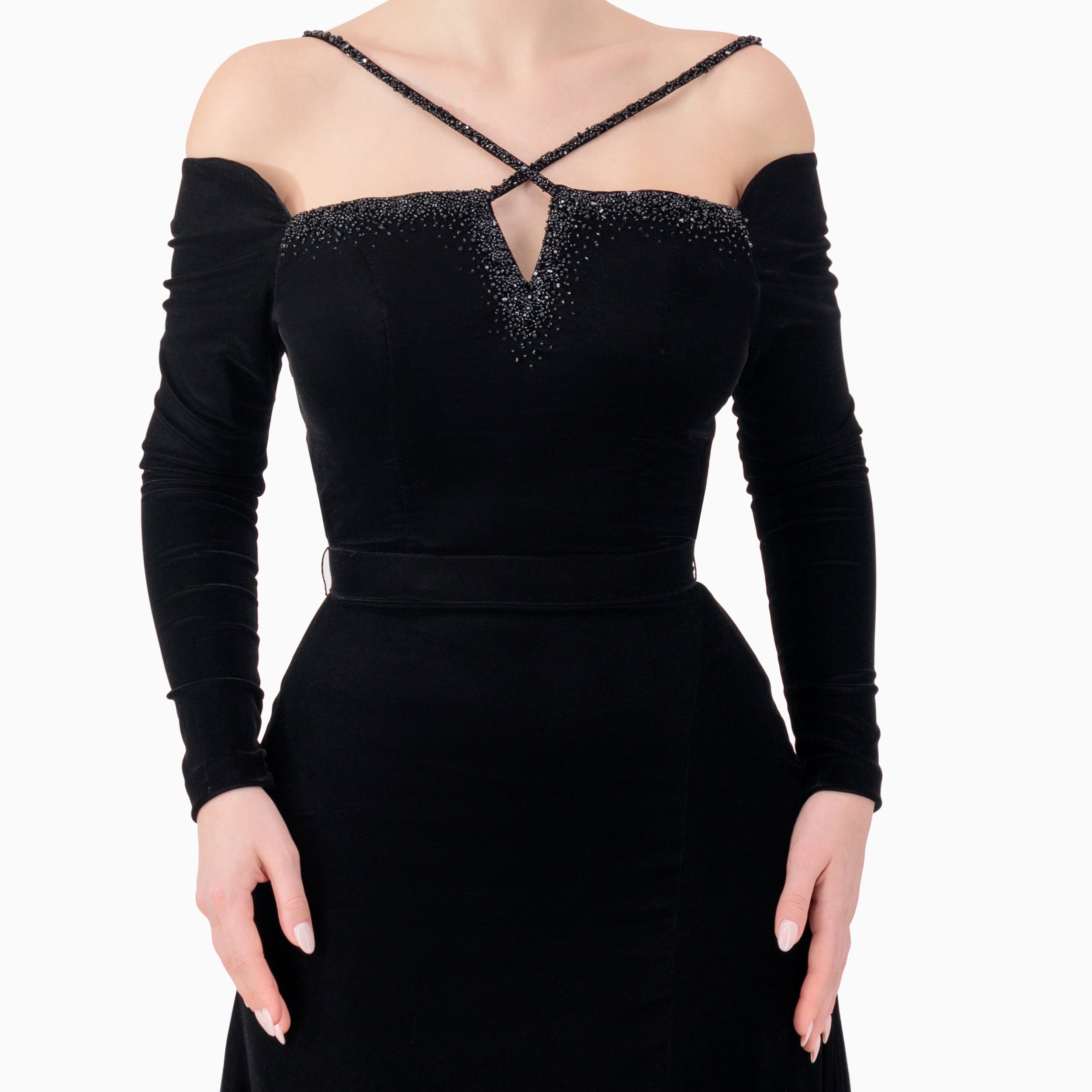 Figure-pleasing Embellished Strap Off-Shoulder Gown
