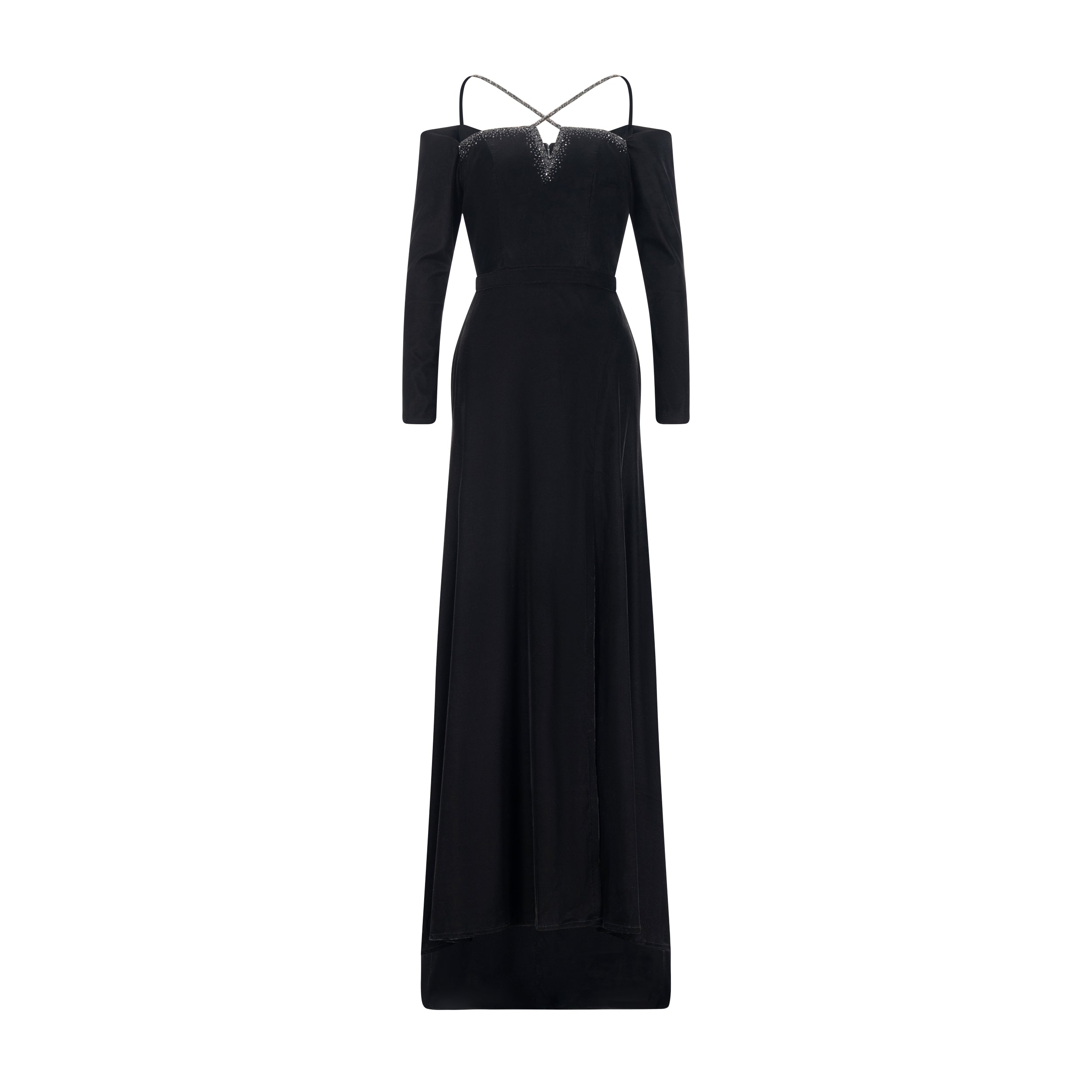 Figure-pleasing Embellished Strap Off-Shoulder Gown