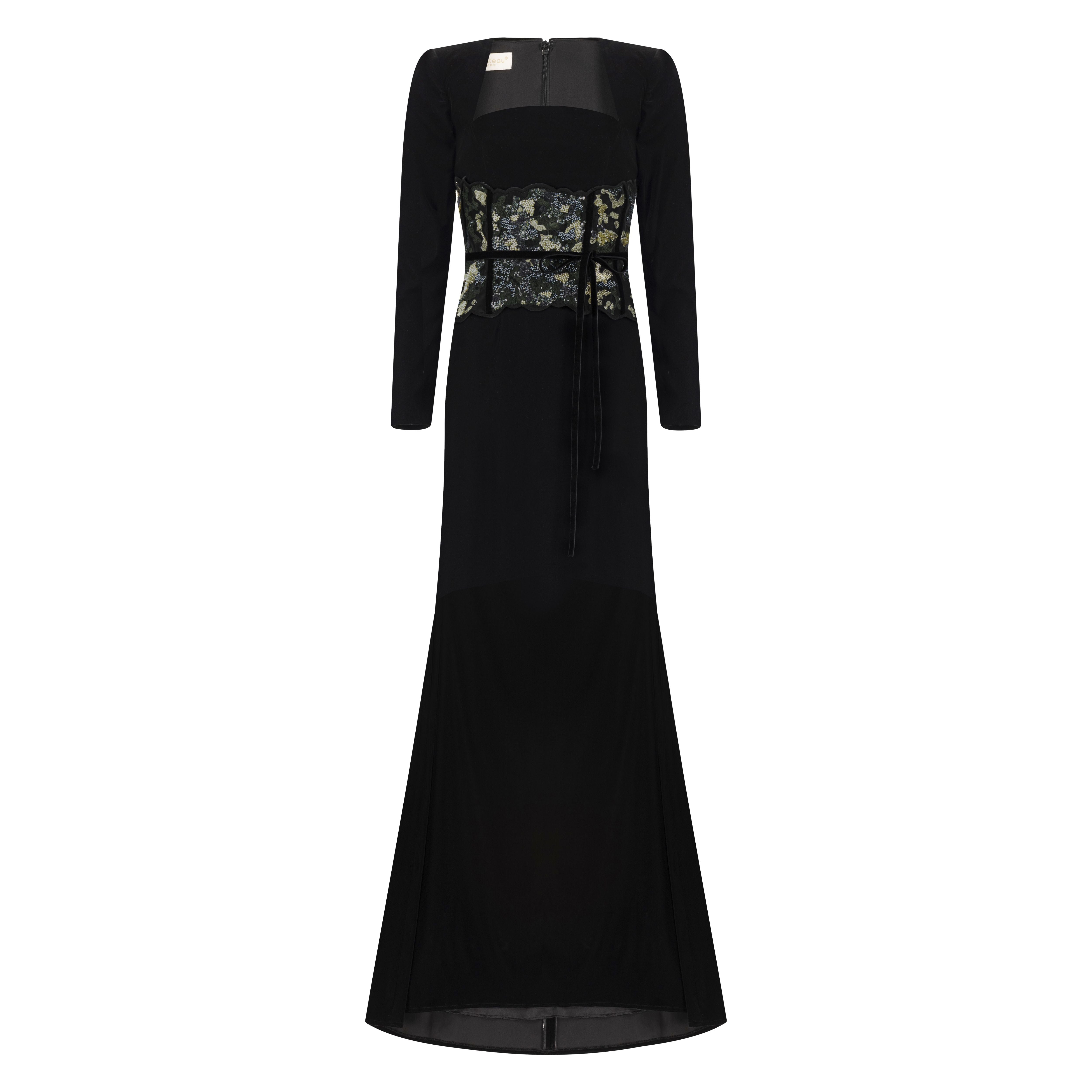 Flared Long Sleeve Gown with Corset