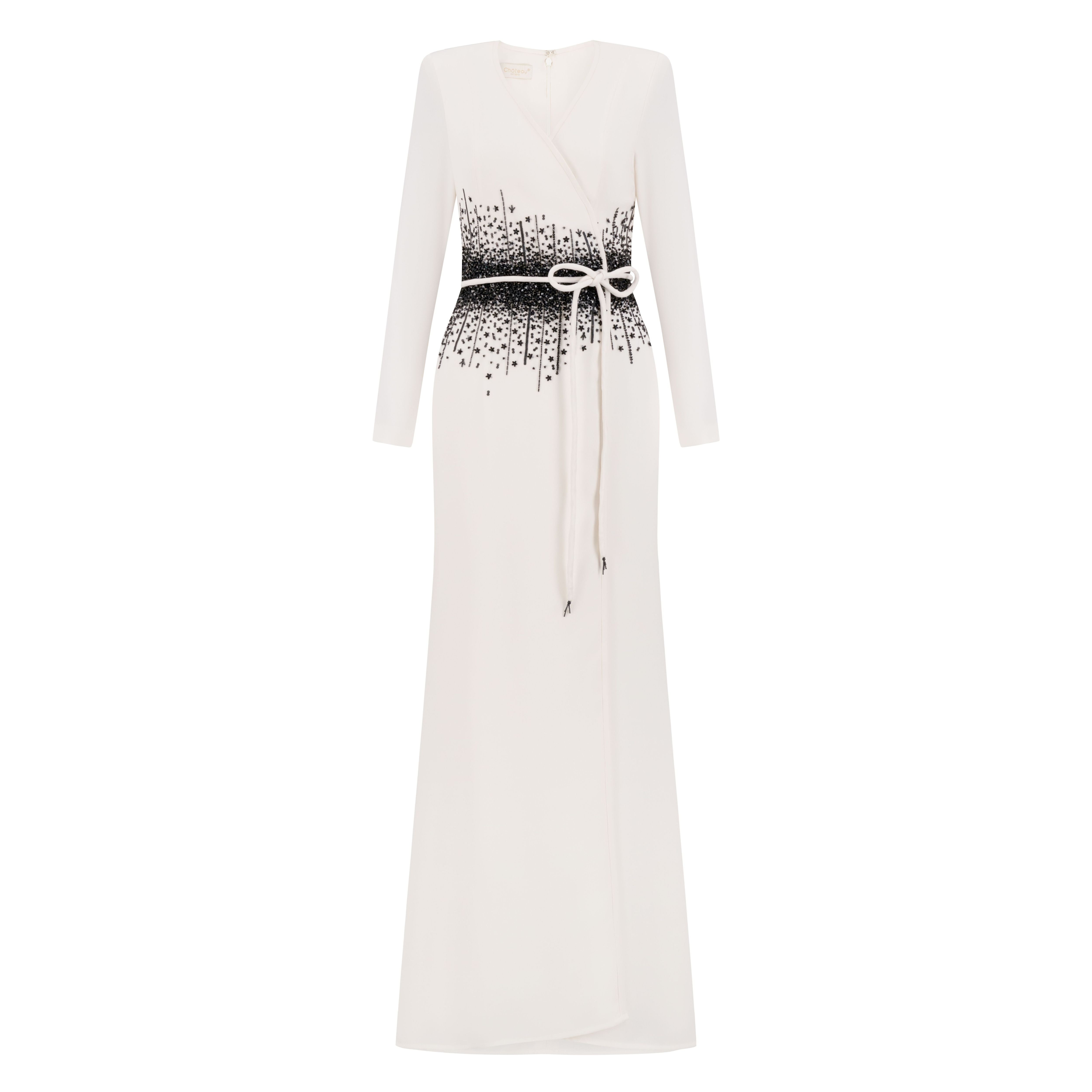 Embellished Waist Long Wrap Dress