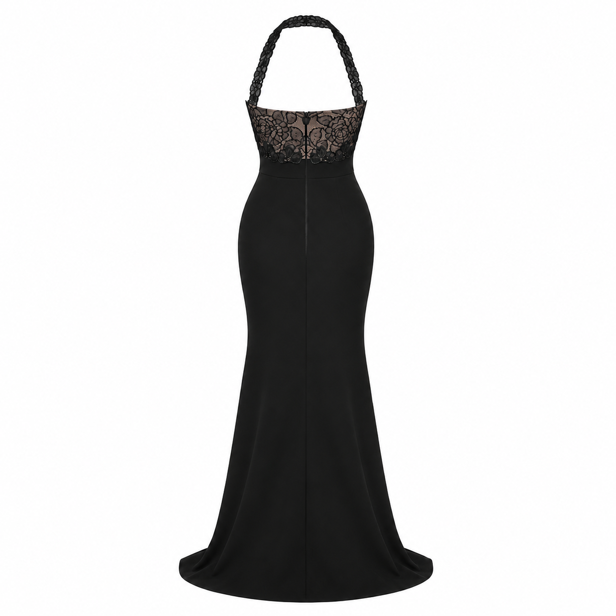 The Black Lace Halter Gown