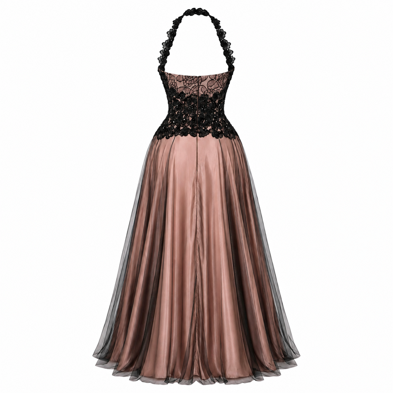 The Midnight Bloom Halter Gown