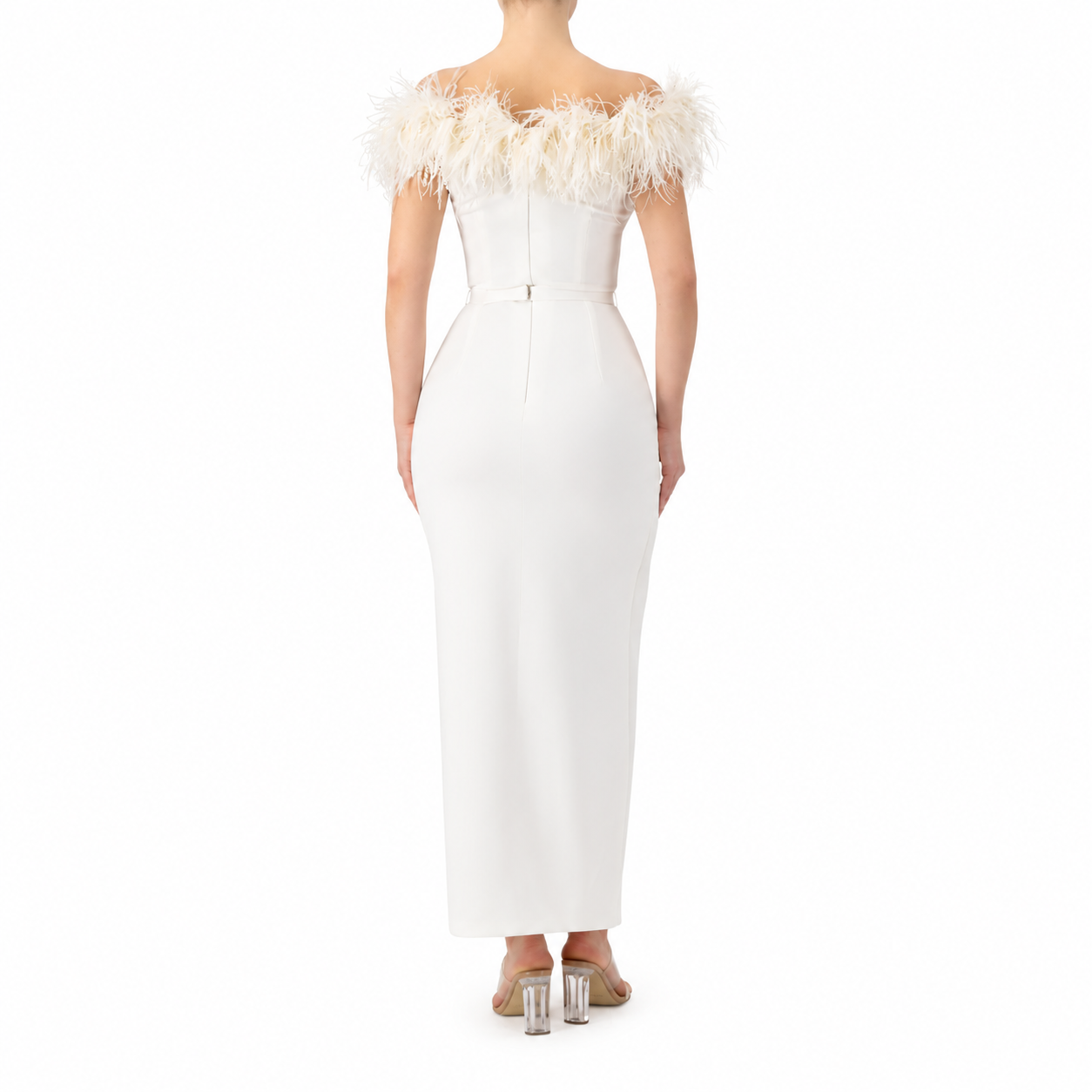 Feather Trimmed Off-Shoulder Dress
