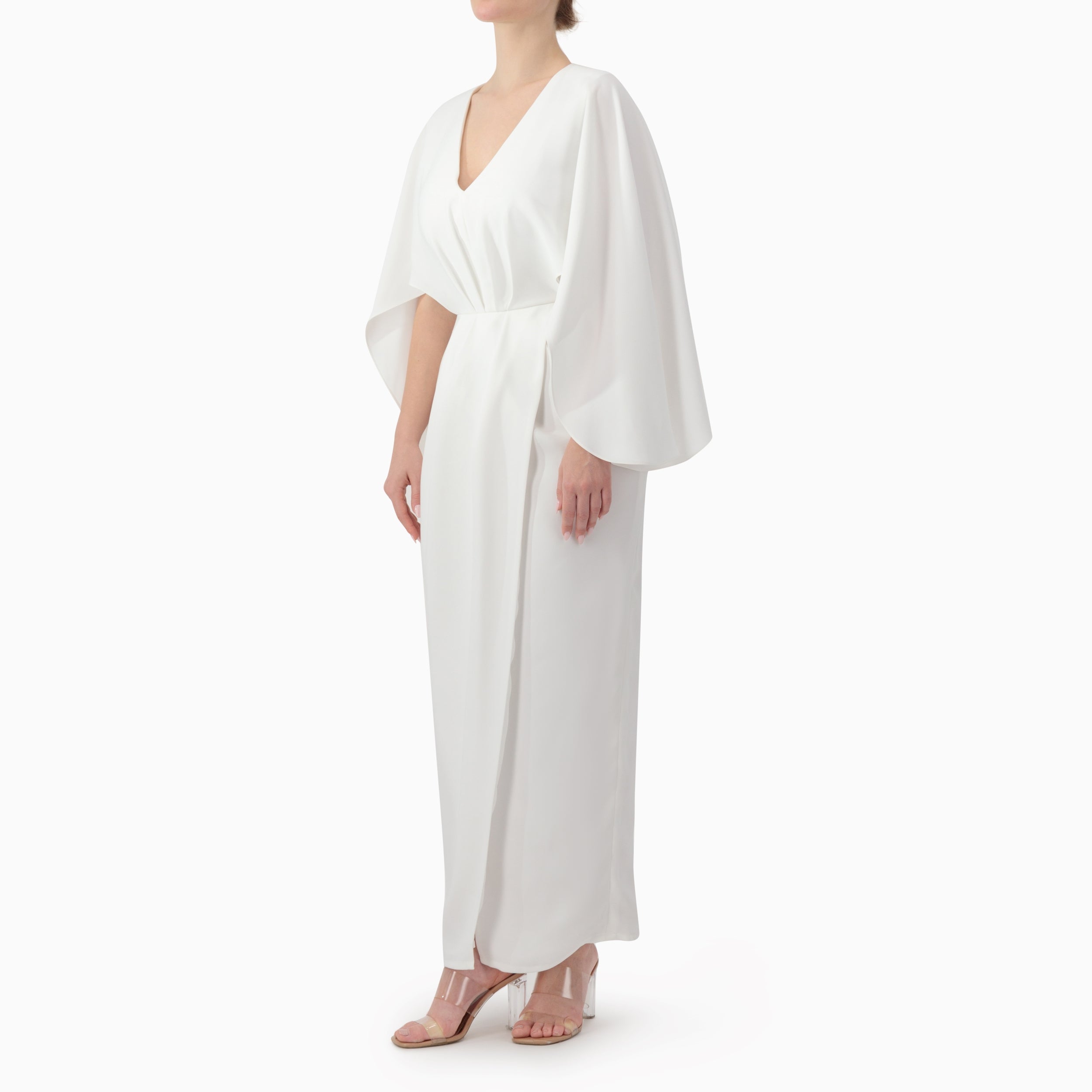 Cape-sleeved Wrap Dress