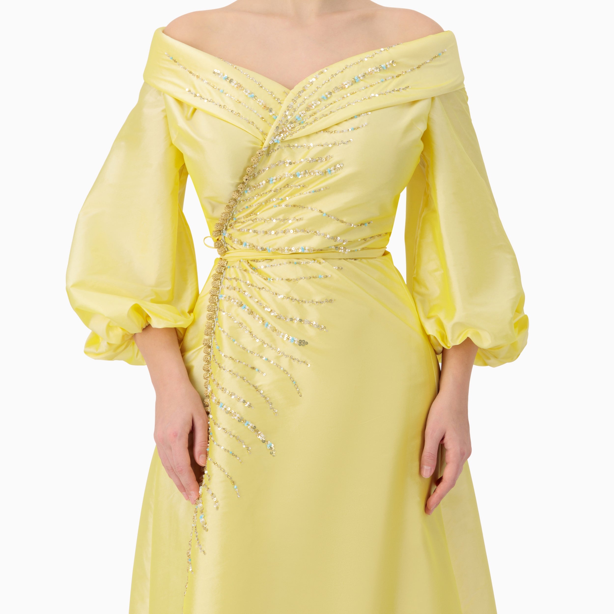 Beaded Off-shoulder Wrap Dress