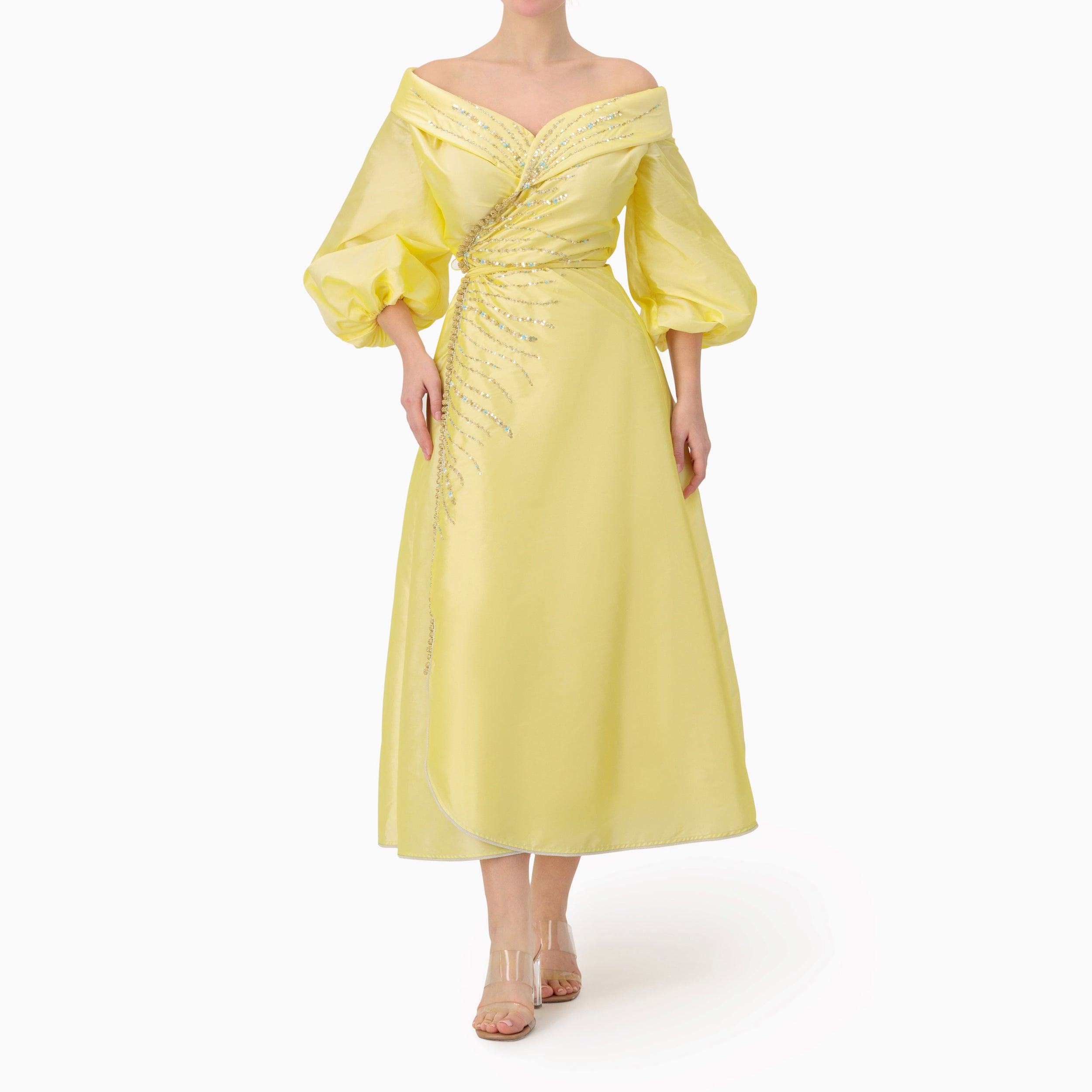 Beaded Off-shoulder Wrap Dress