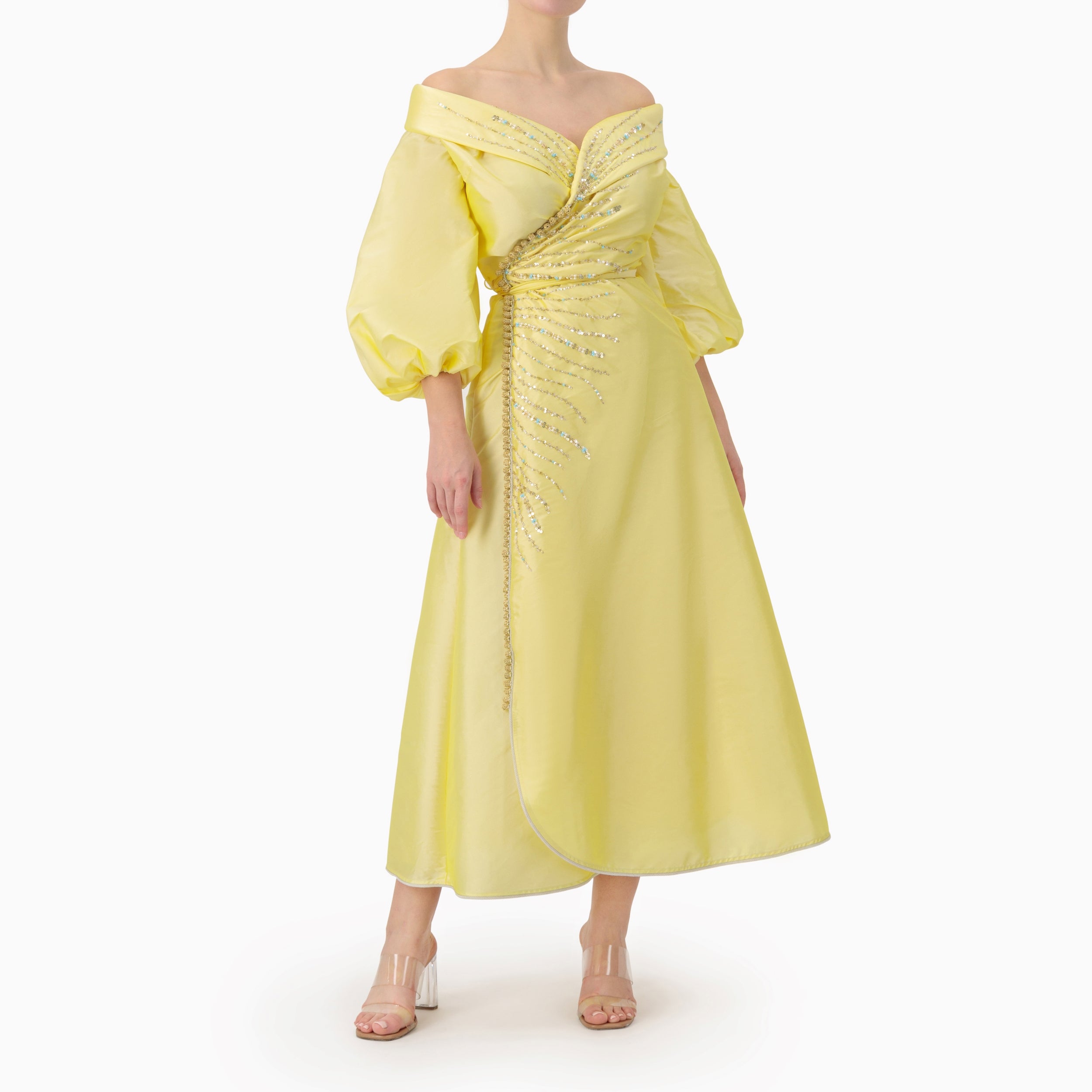 Beaded Off-shoulder Wrap Dress