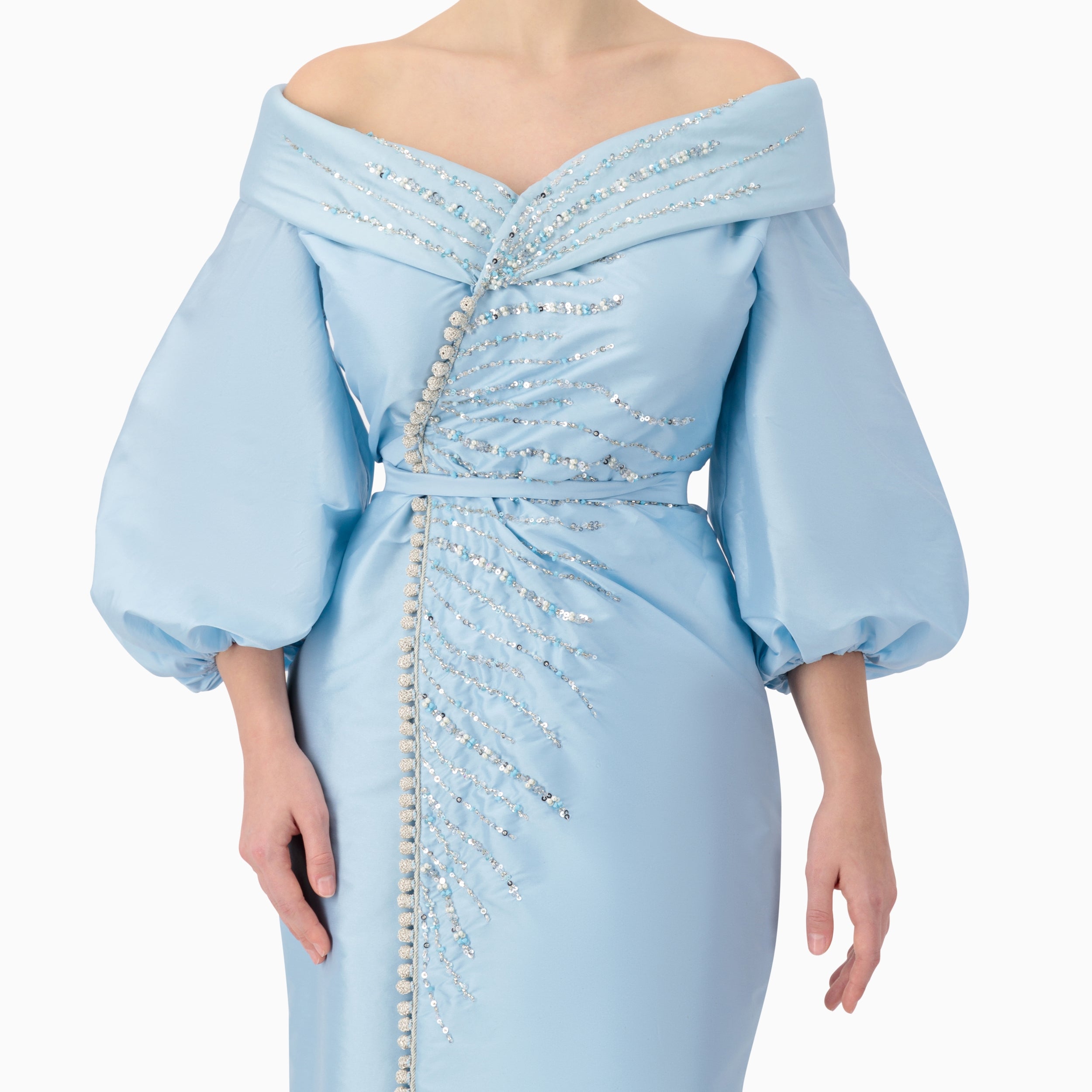 Beaded Off-shoulder Wrap Dress