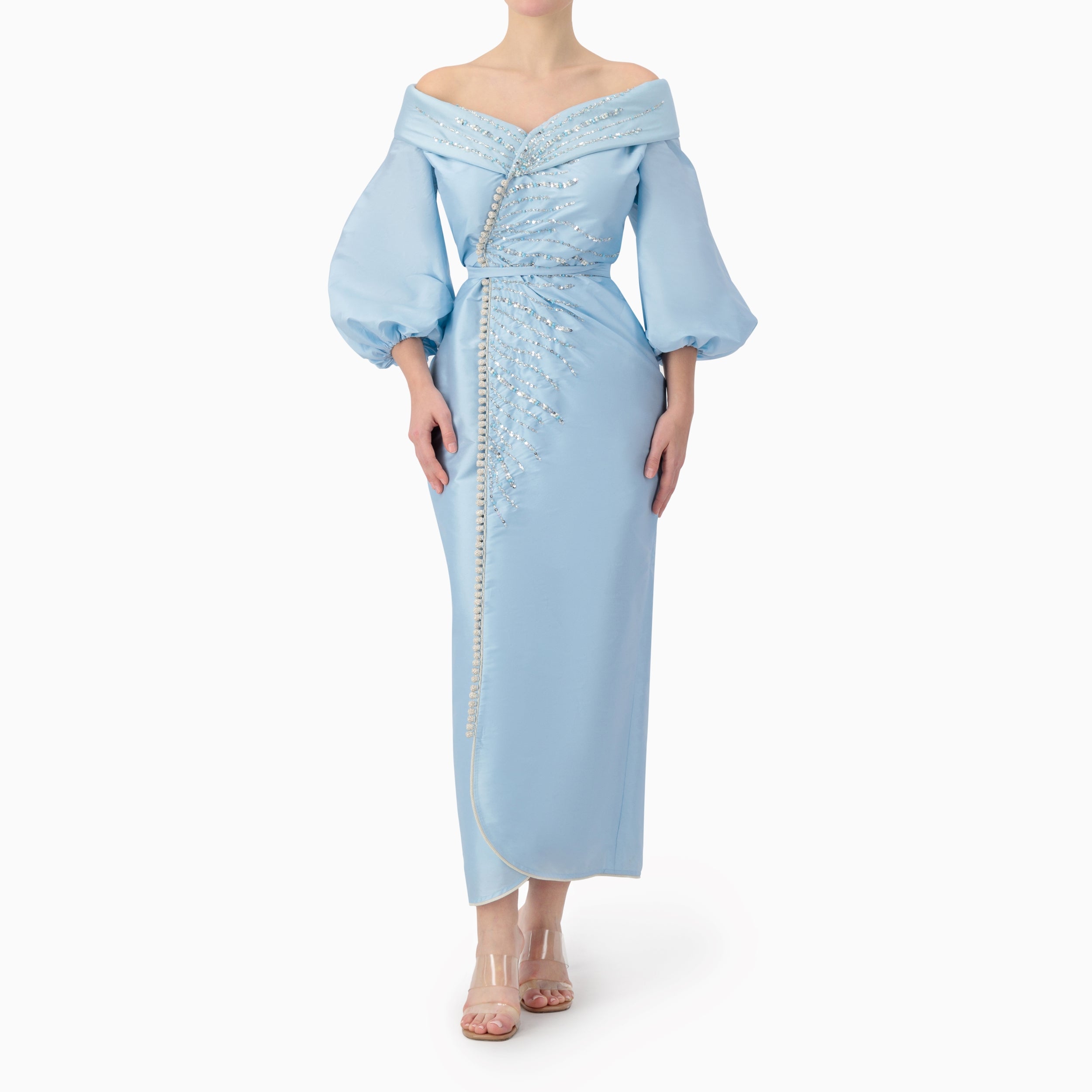 Beaded Off-shoulder Wrap Dress