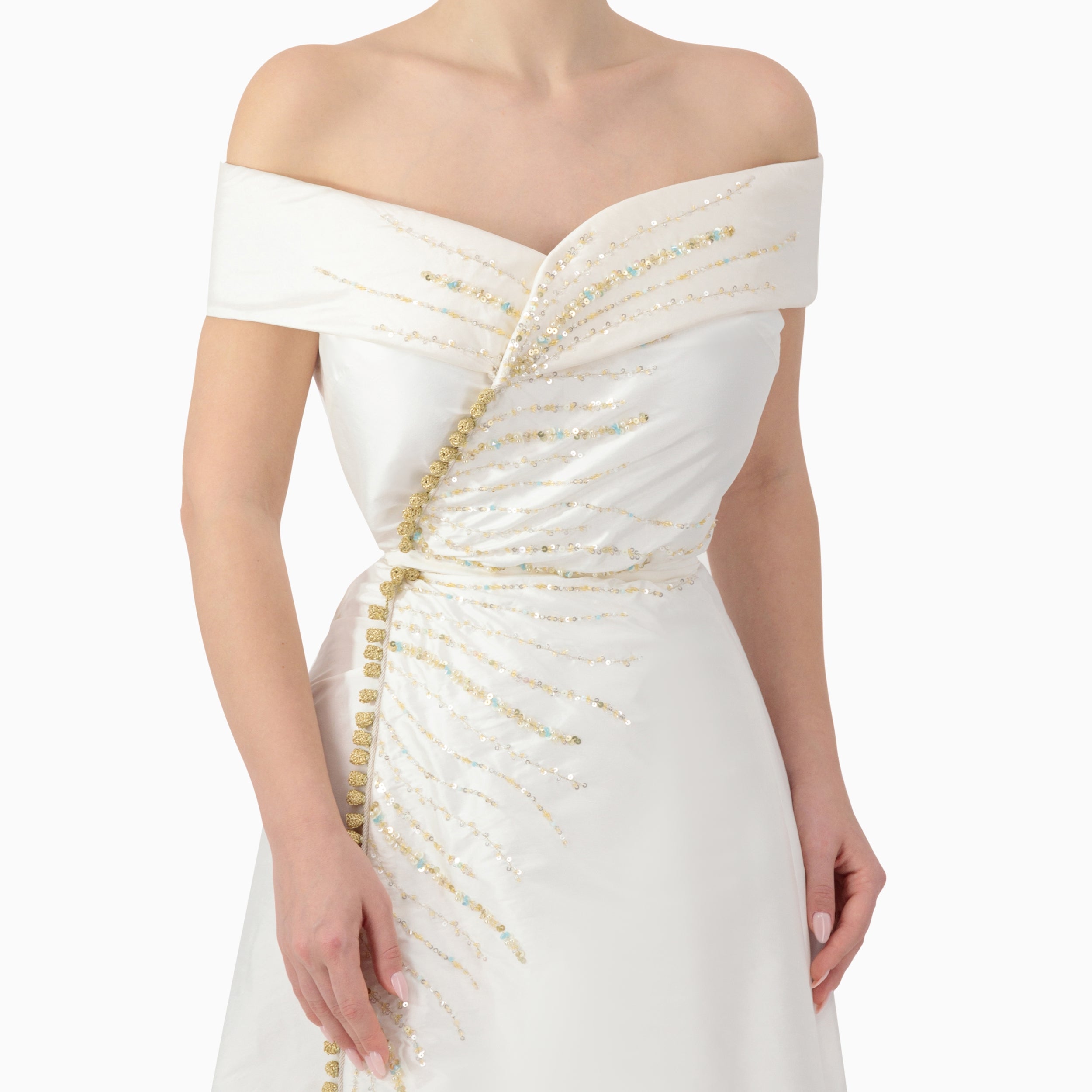 Beaded Off-shoulder Wrap Dress
