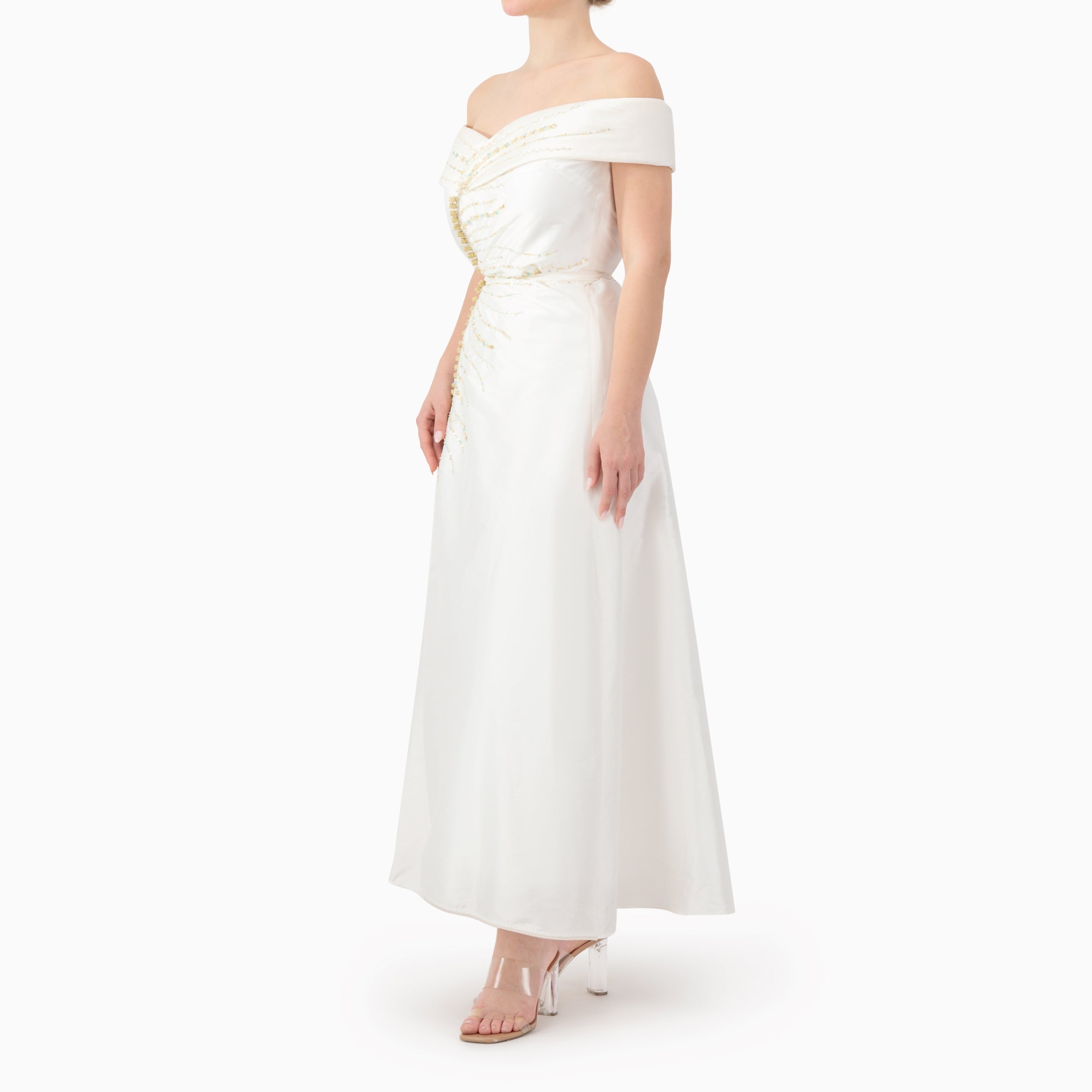 Beaded Off-shoulder Wrap Dress
