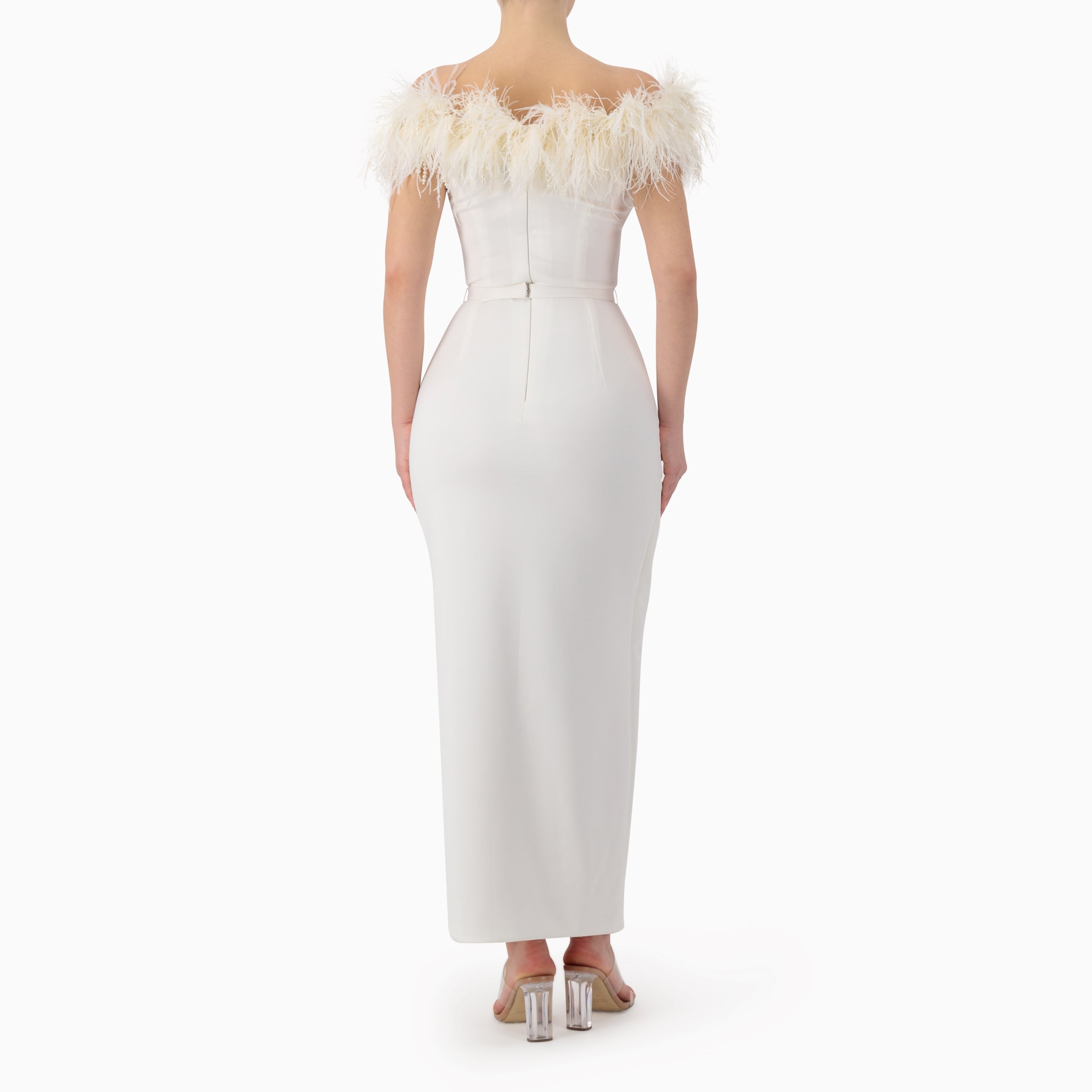 Feather Trimmed Off-Shoulder Dress