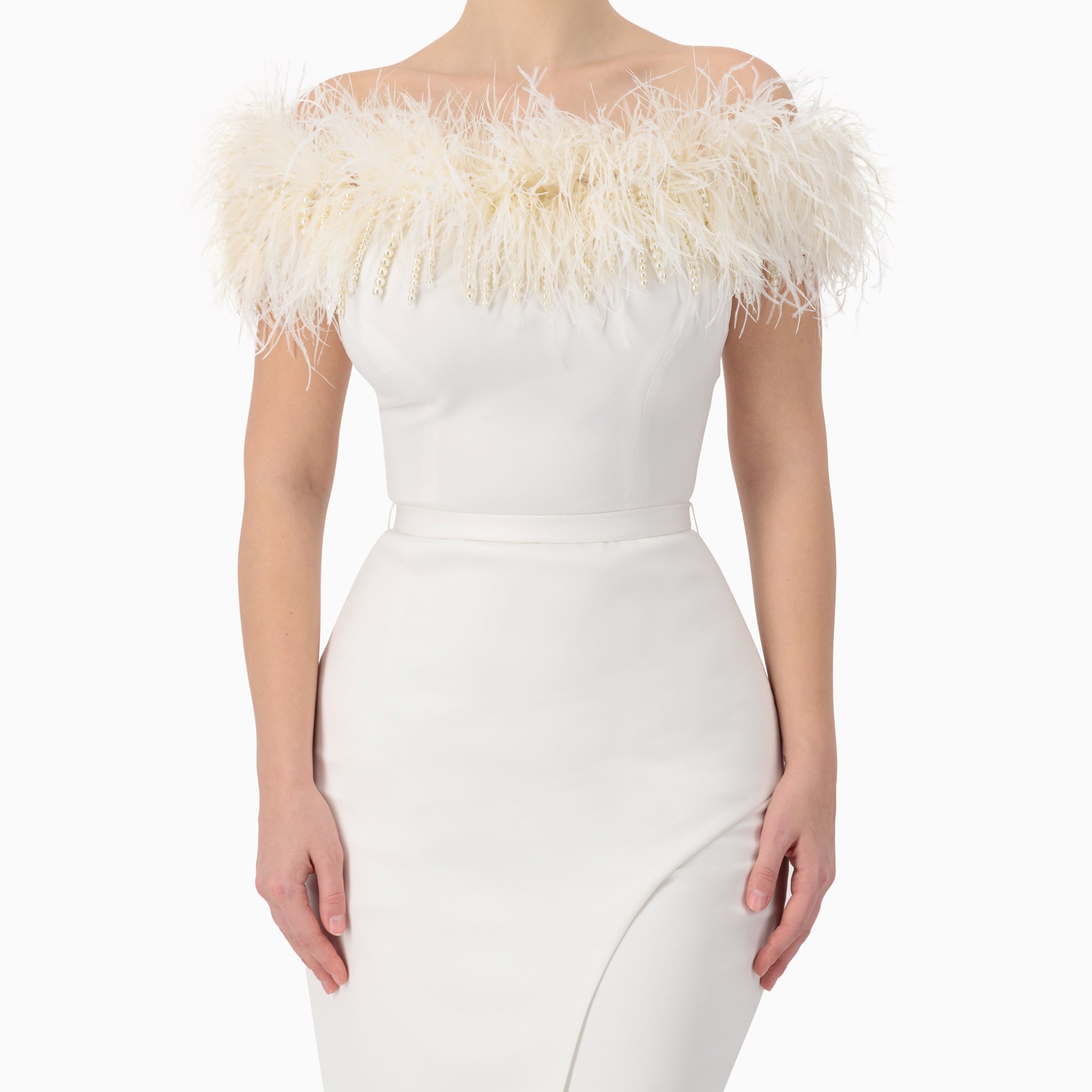 Feather Trimmed Off-Shoulder Dress