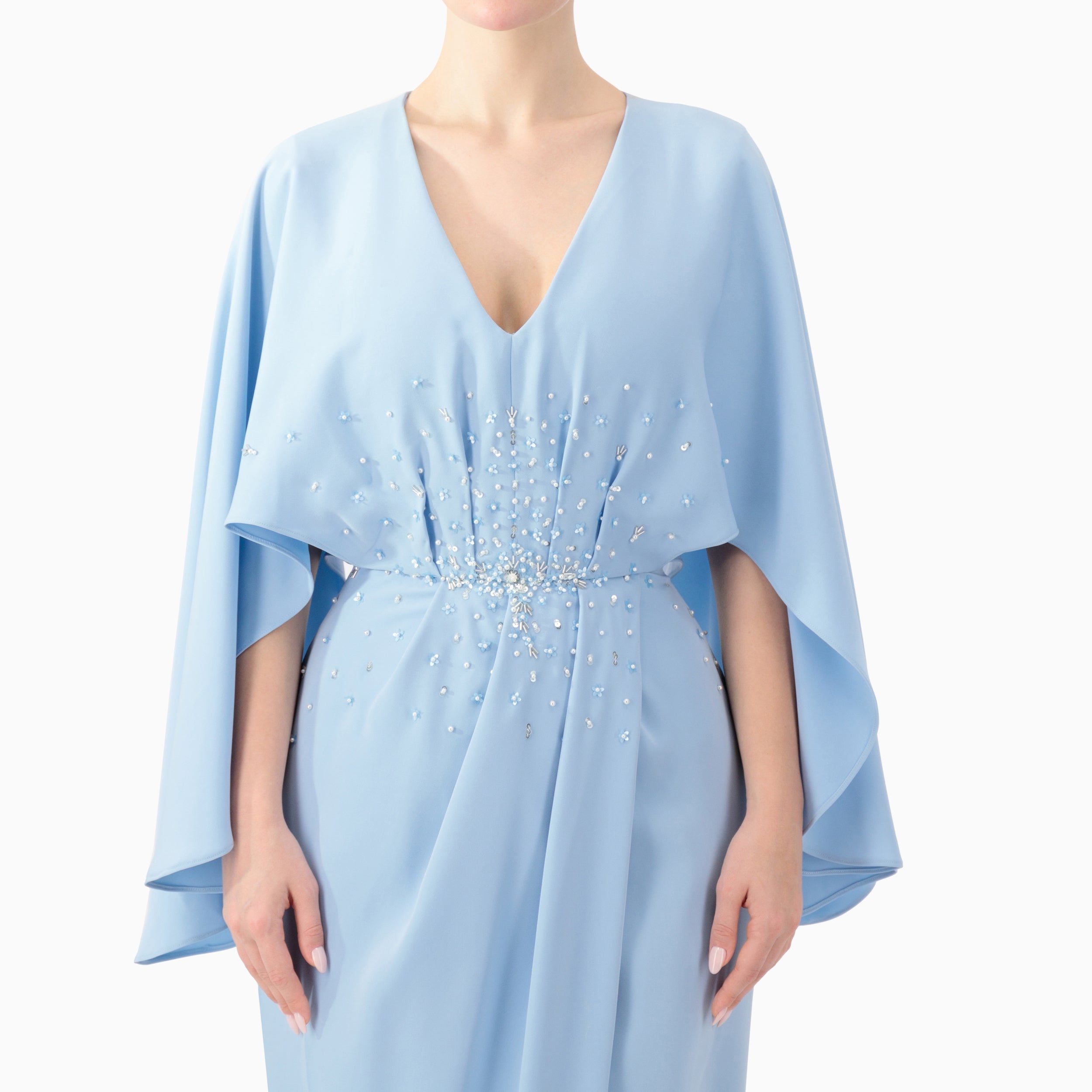 Cape-sleeved Wrap Dress