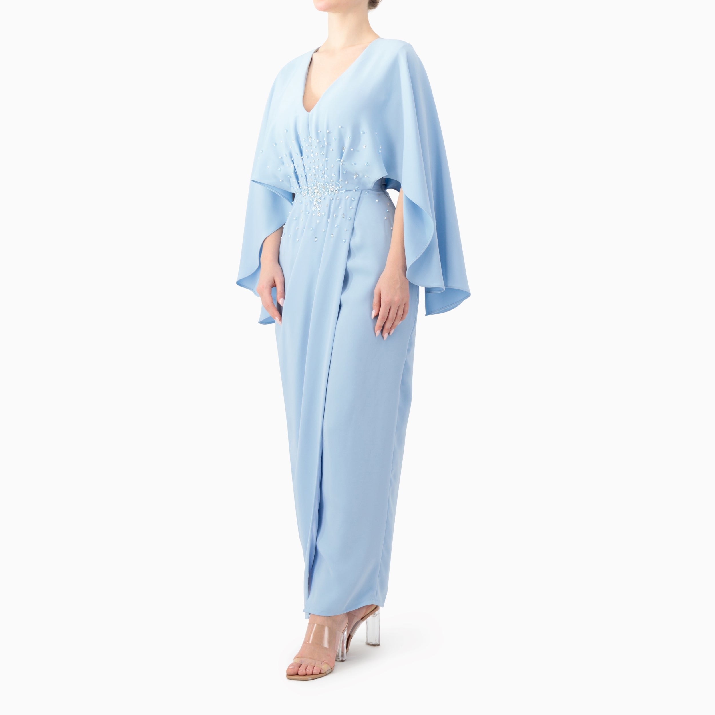 Cape-sleeved Wrap Dress