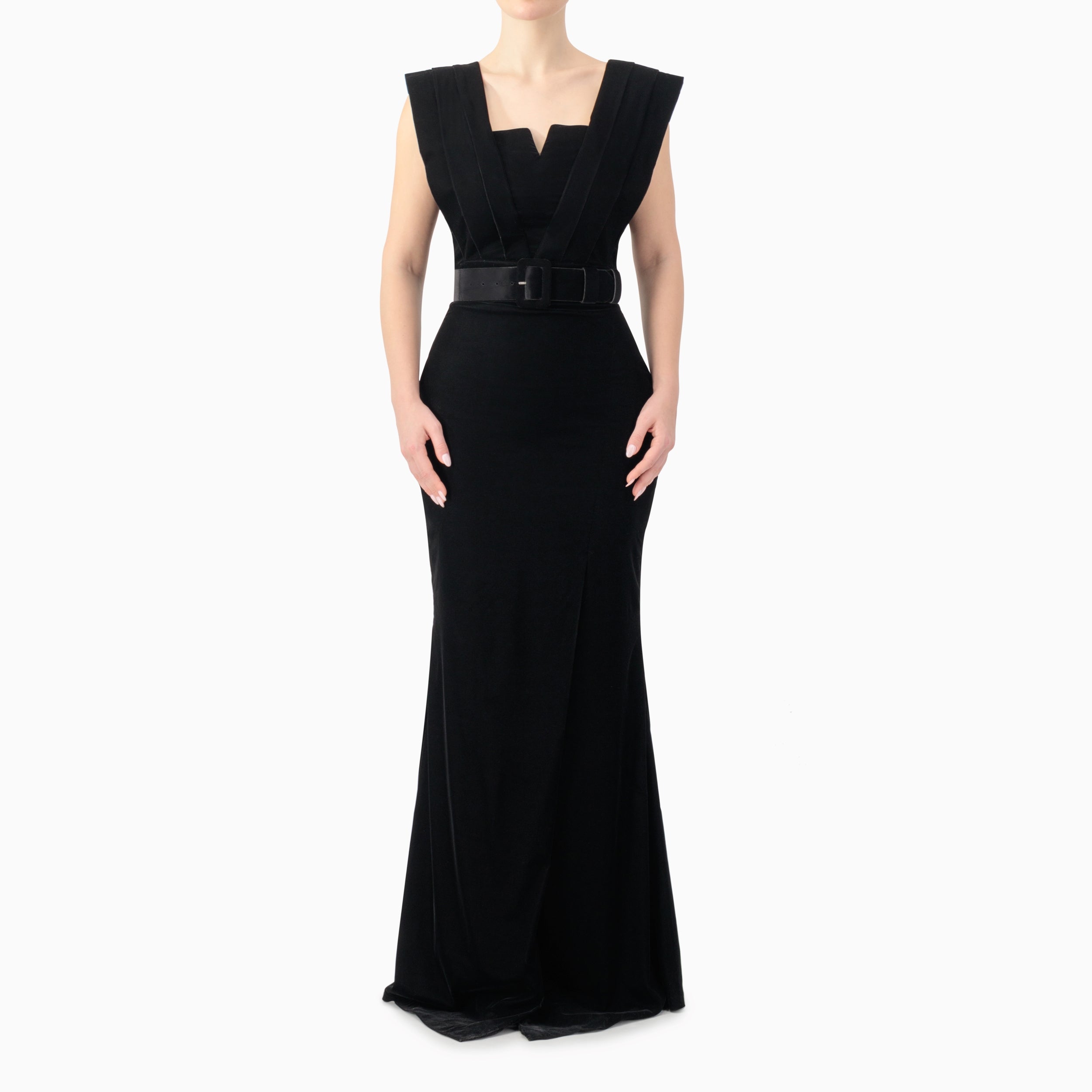 Dramatic Shoulder Velvet Dress