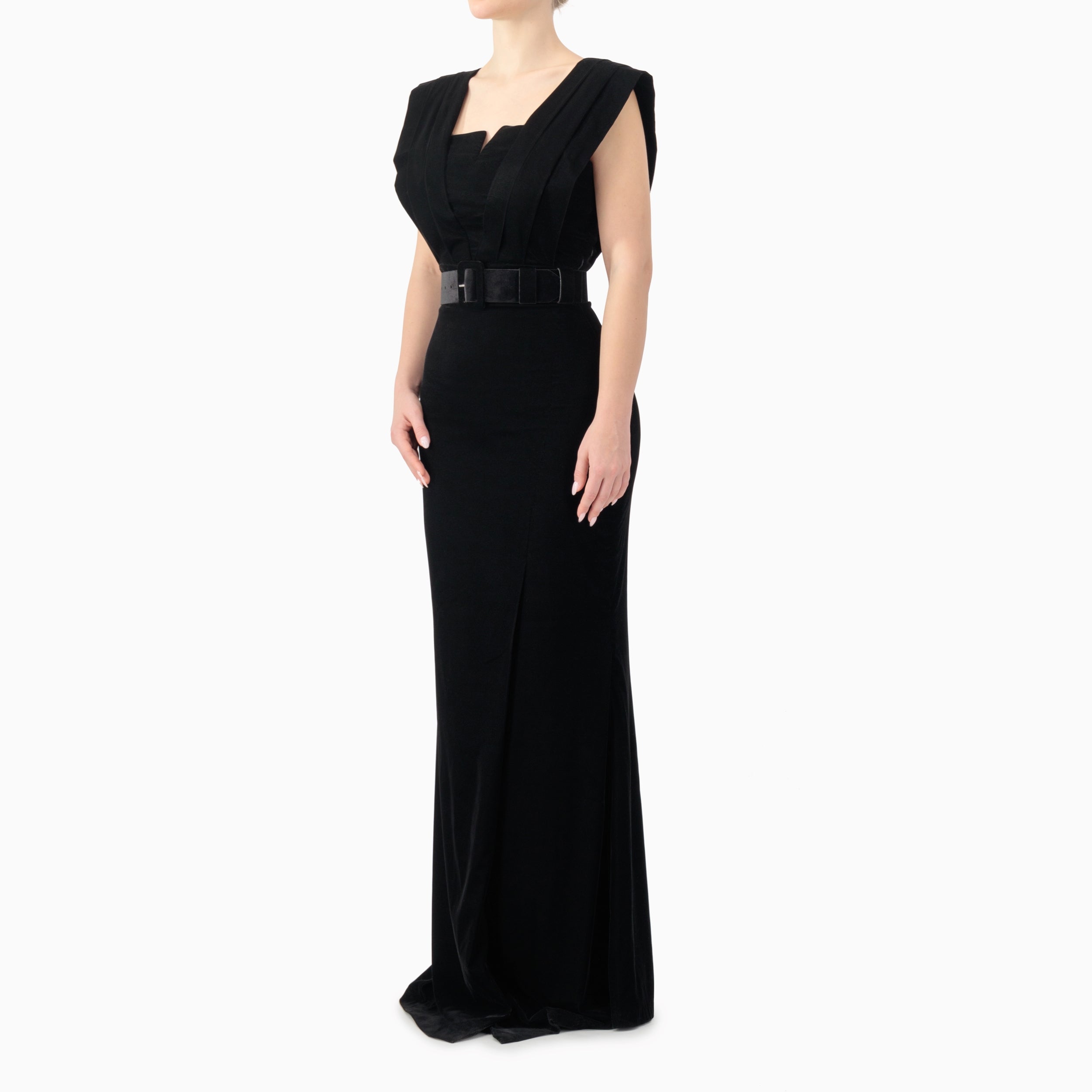 Dramatic Shoulder Velvet Dress