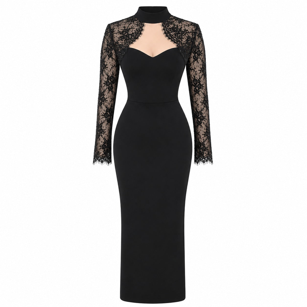 High Neck Lace Body Filter Dress