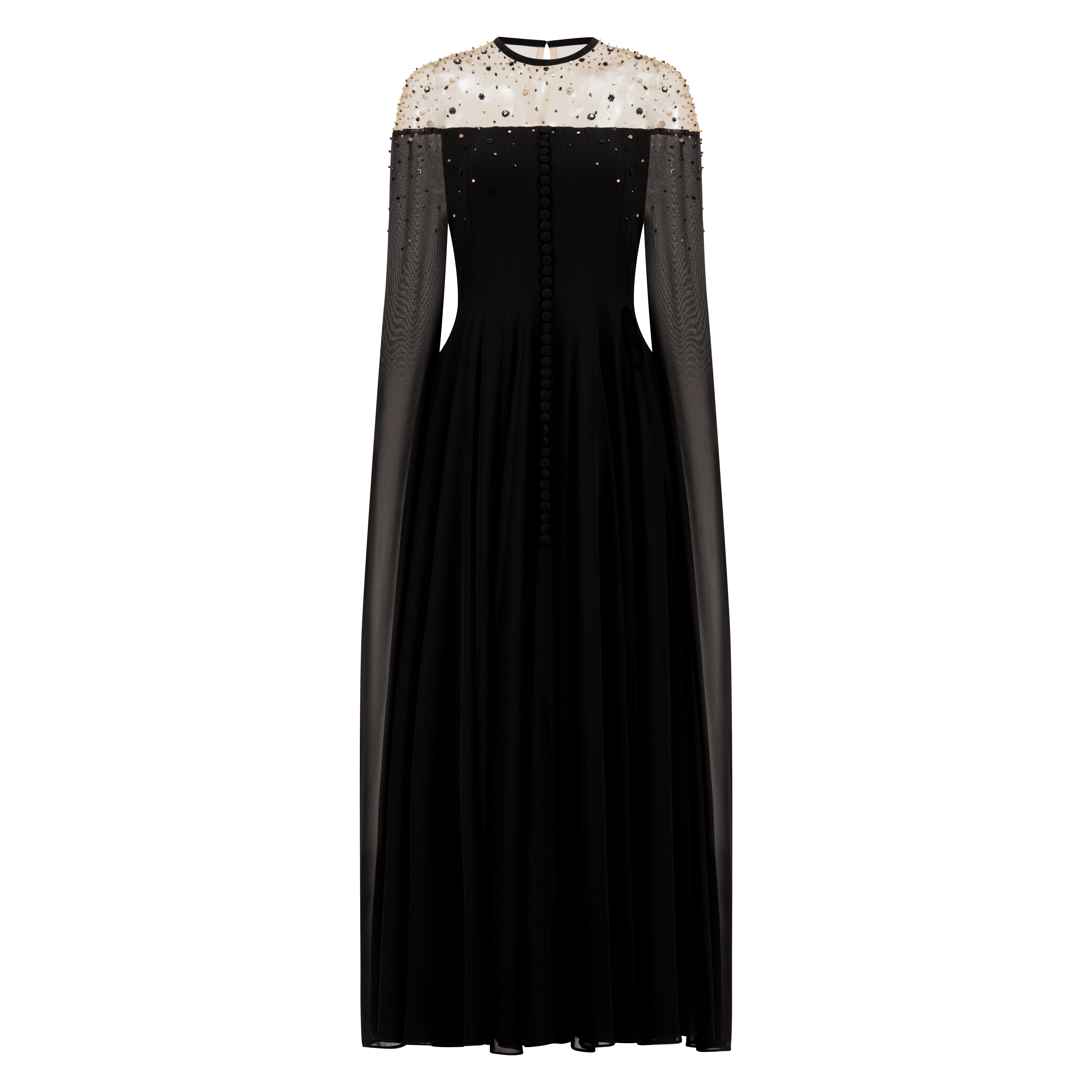 Off-Shoulder Illusion Floor Sleeves Dress