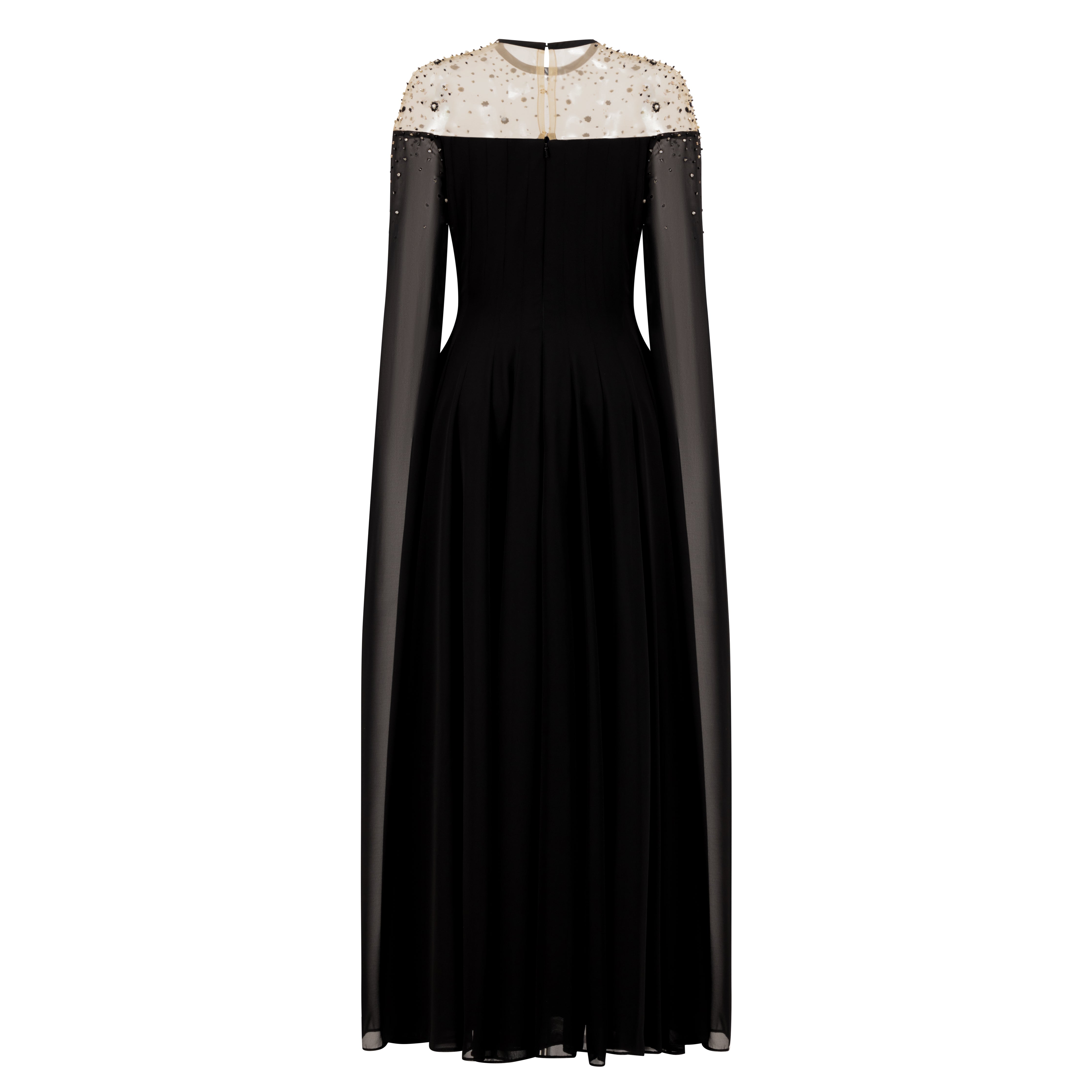 Off-Shoulder Illusion Floor Sleeves Dress