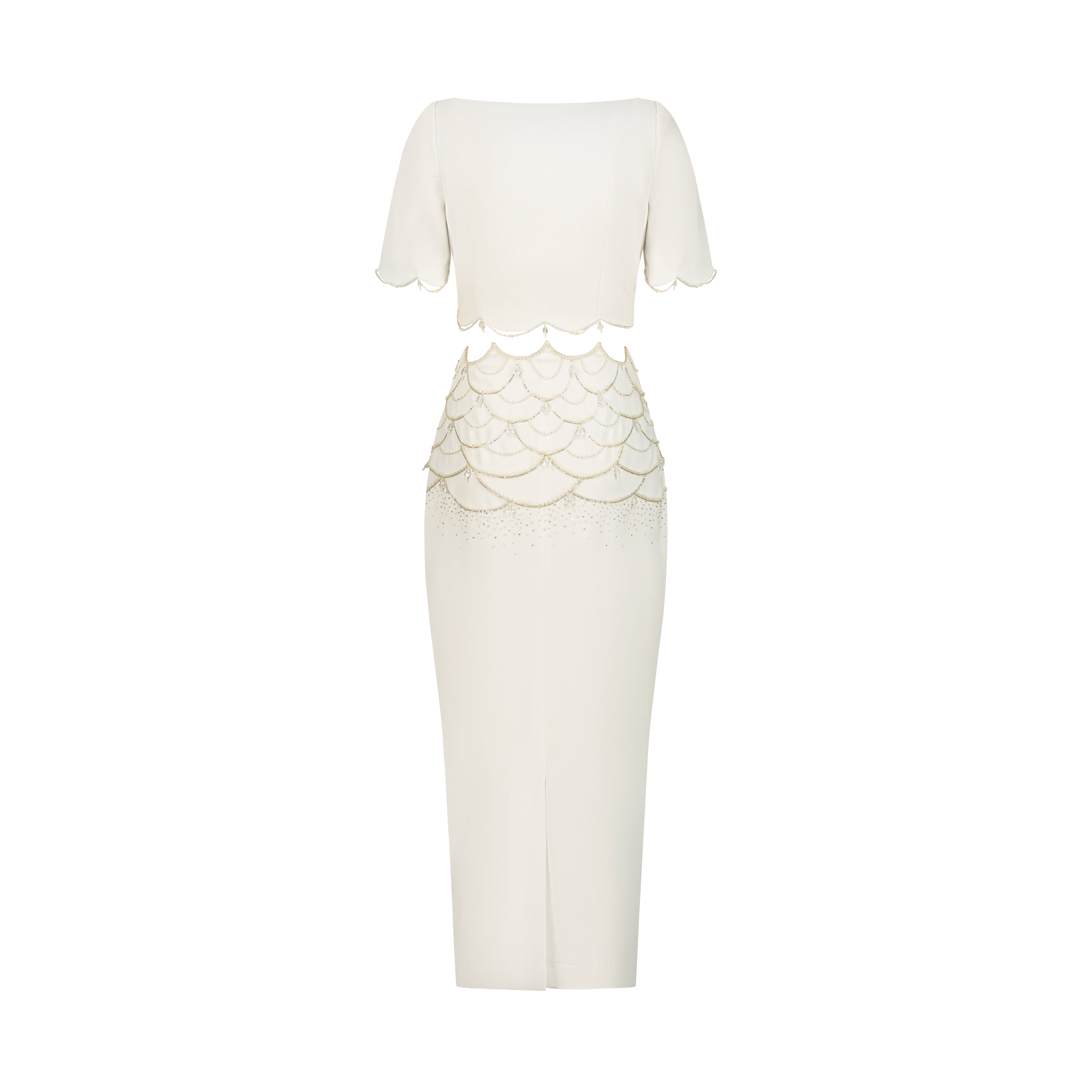 Pearl Embellished Crop Top and Skirt Set
