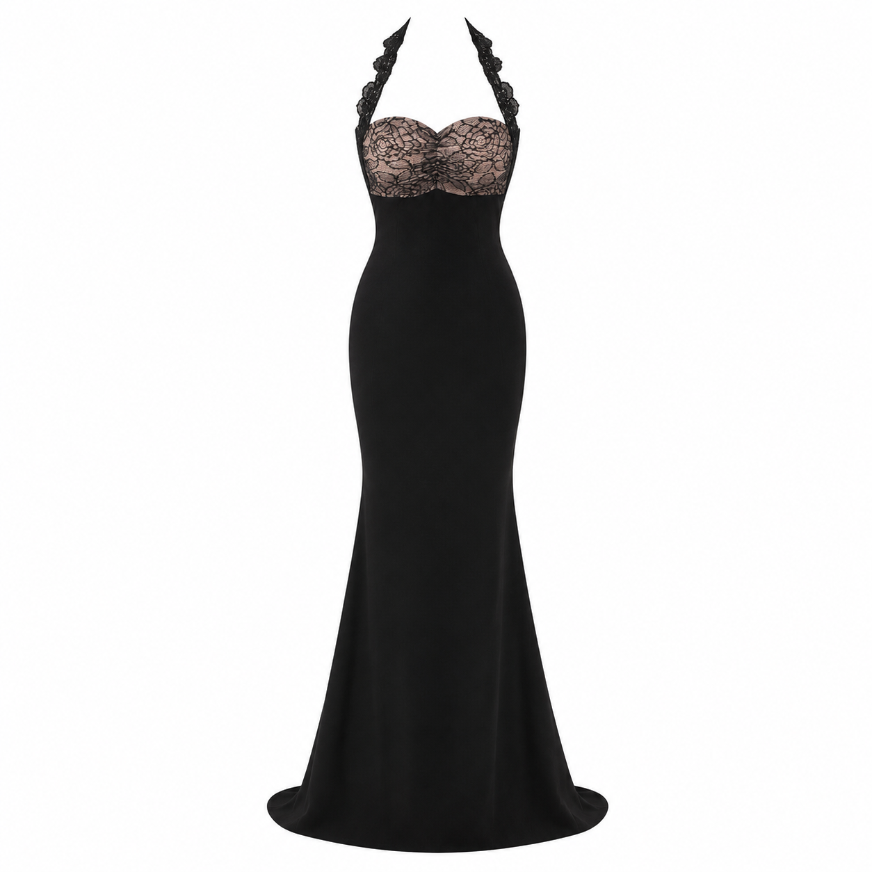 The Black Lace Halter Gown