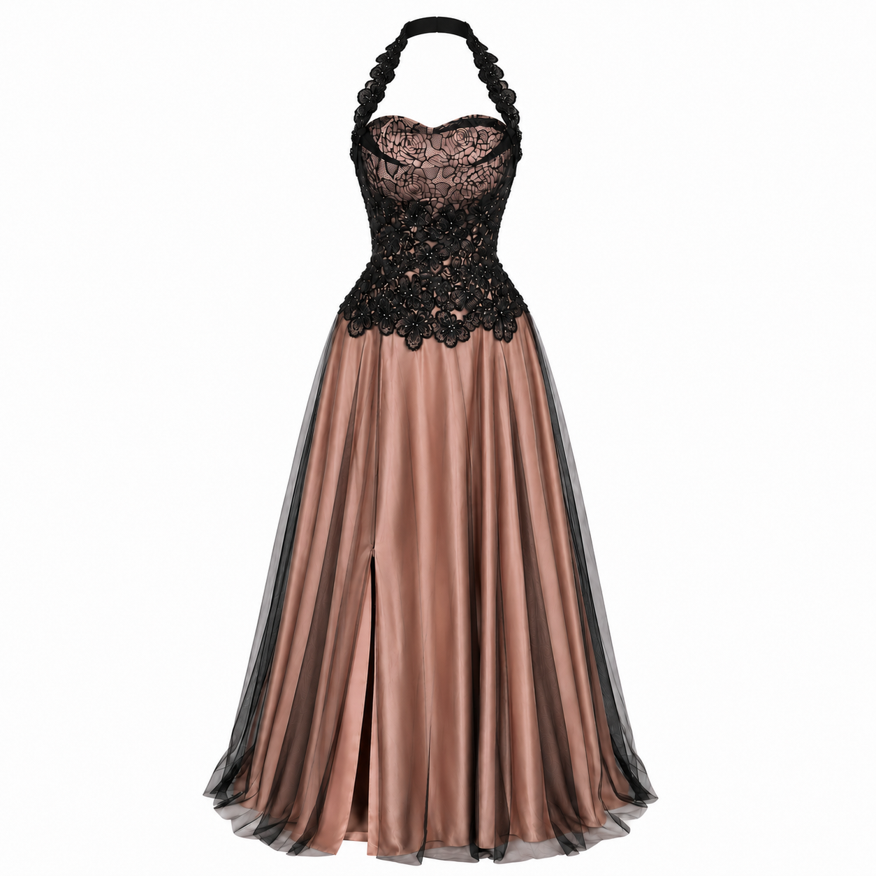The Midnight Bloom Halter Gown
