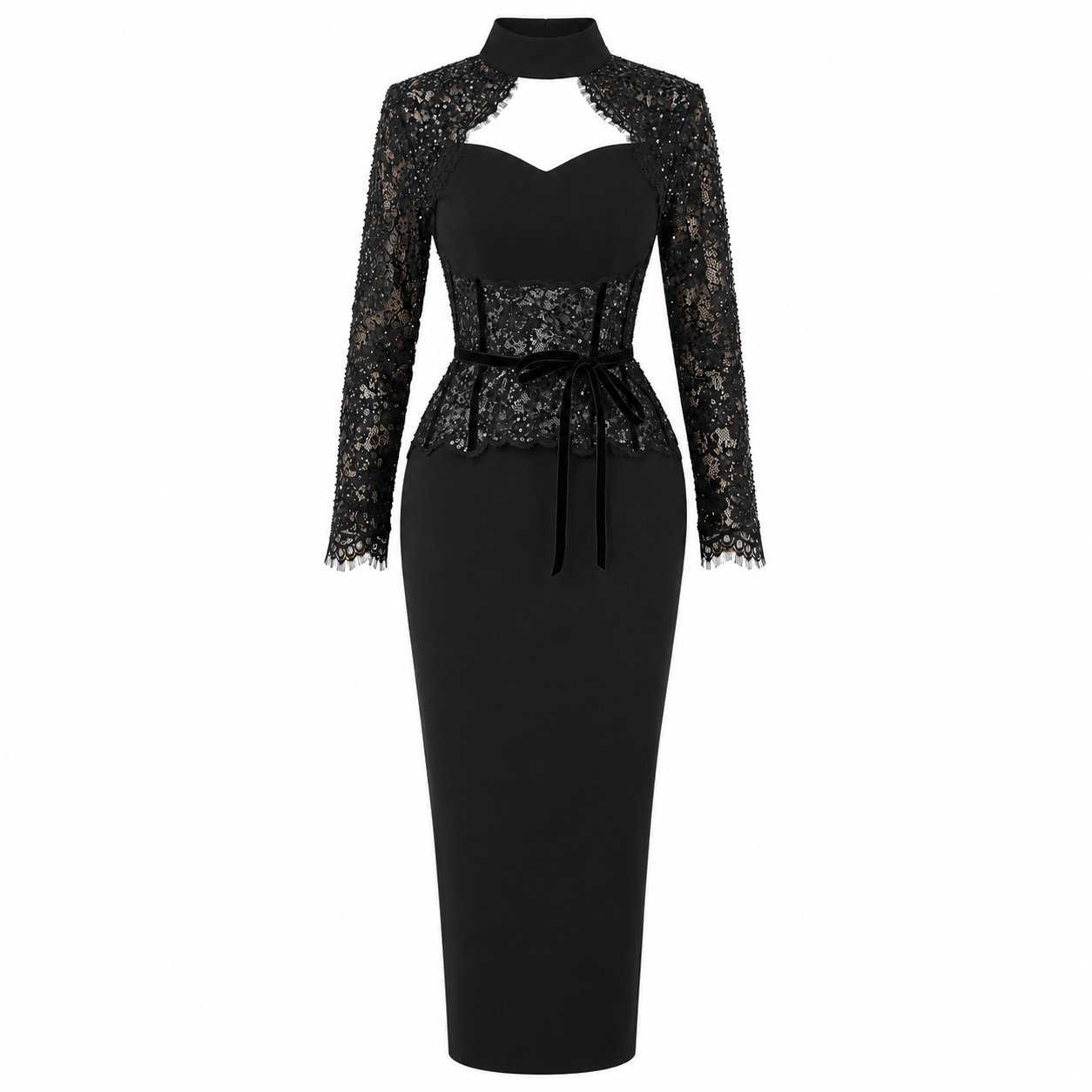 High Neck Lace Body Filter Dress with Corset