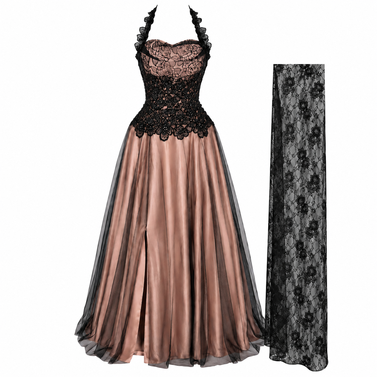 The Midnight Bloom Halter Gown