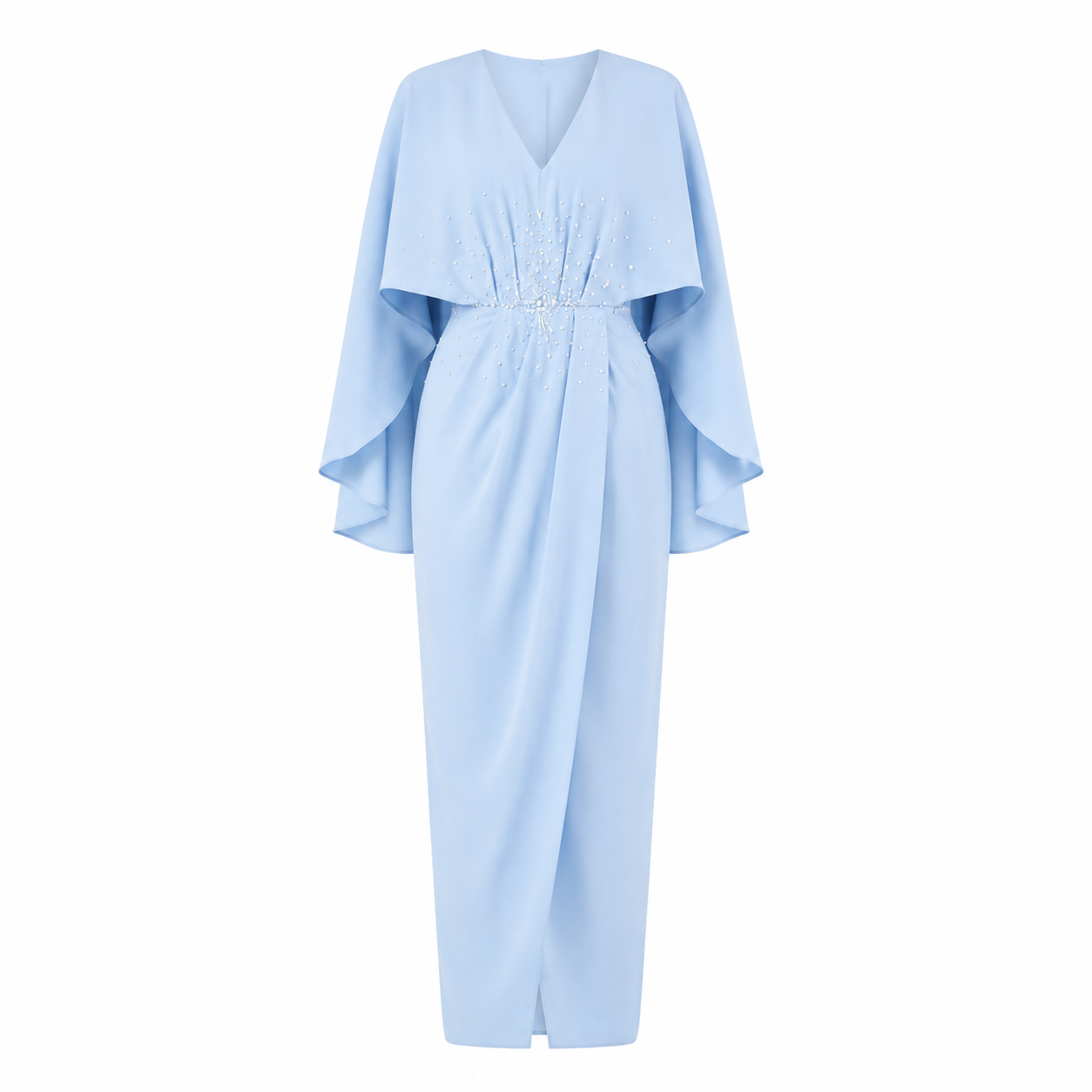 Beaded Cape-sleeved Wrap Dress