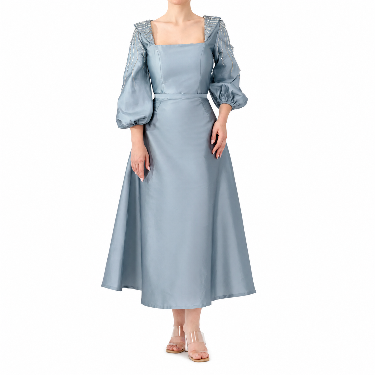 Embellished Collar and Sleeved A-line Dress