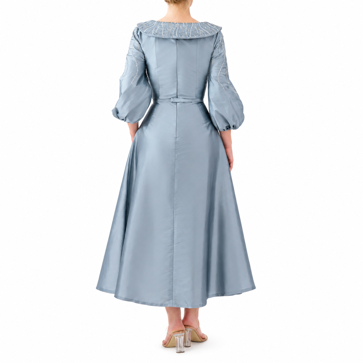 Embellished Collar and Sleeved A-line Dress