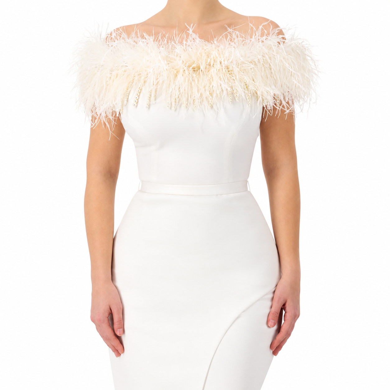 Feather Trimmed Off-Shoulder Dress