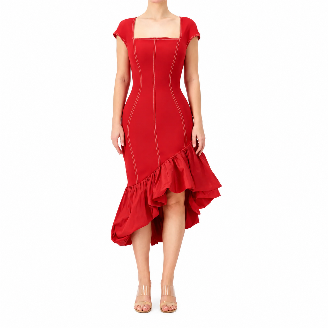 Figure Framing Puffball Ruffled Dress