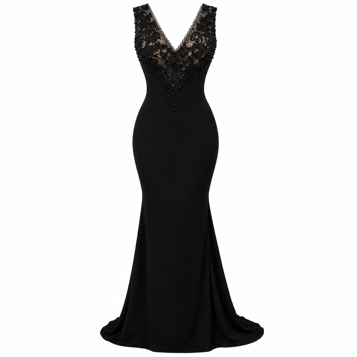 Deep V Floral Illusion Gown