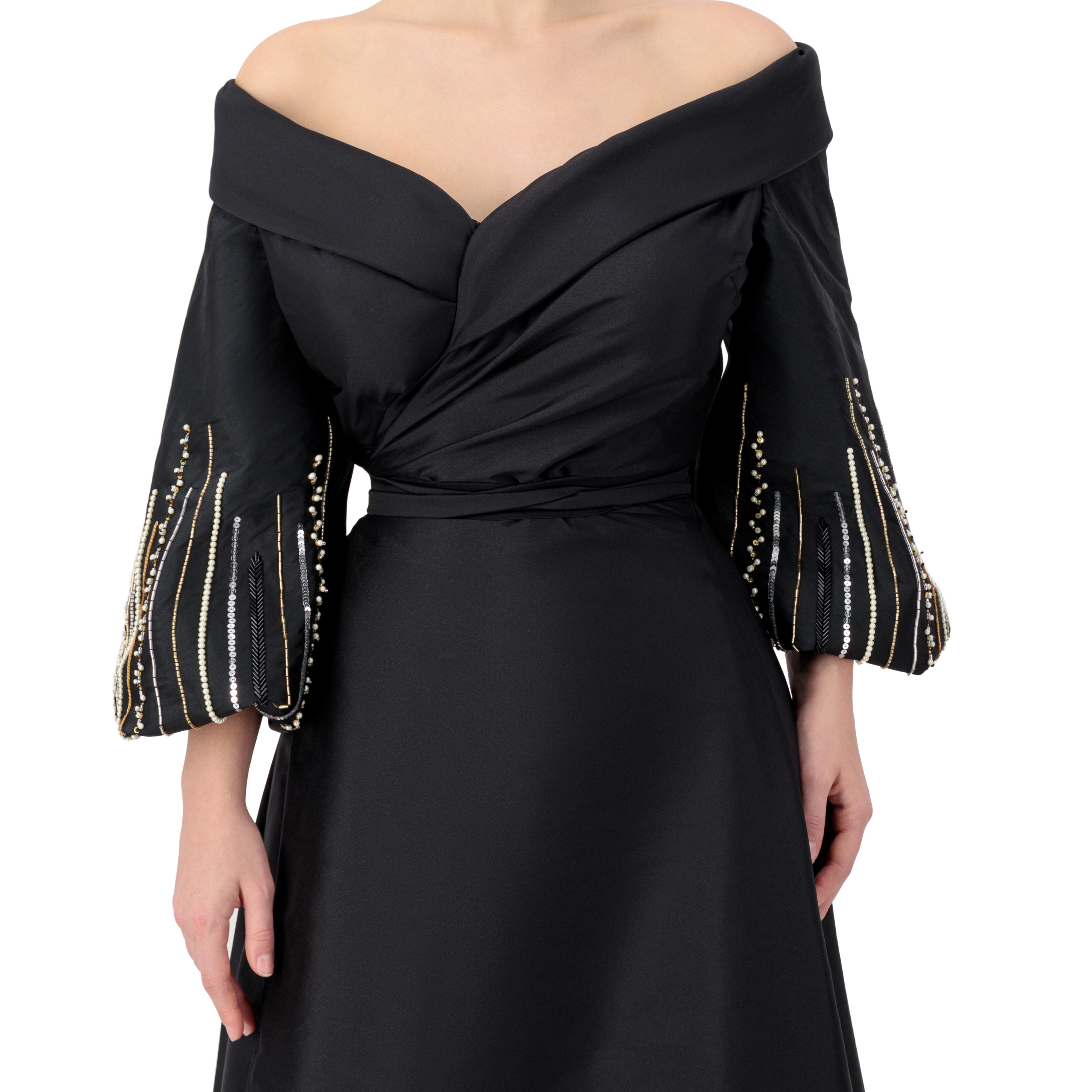 Classic Beaded A-line Wrap Dress