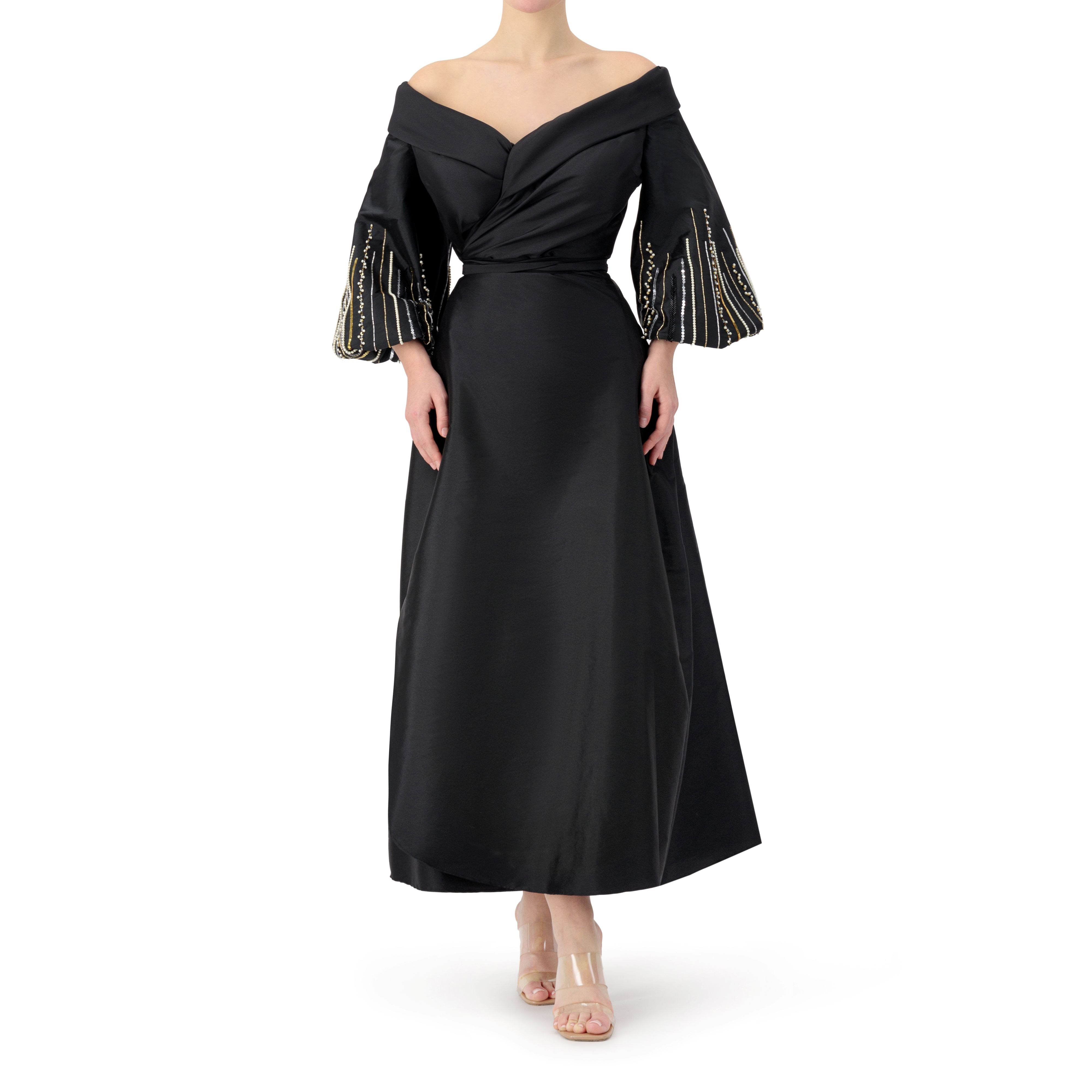 Classic Beaded A-line Wrap Dress