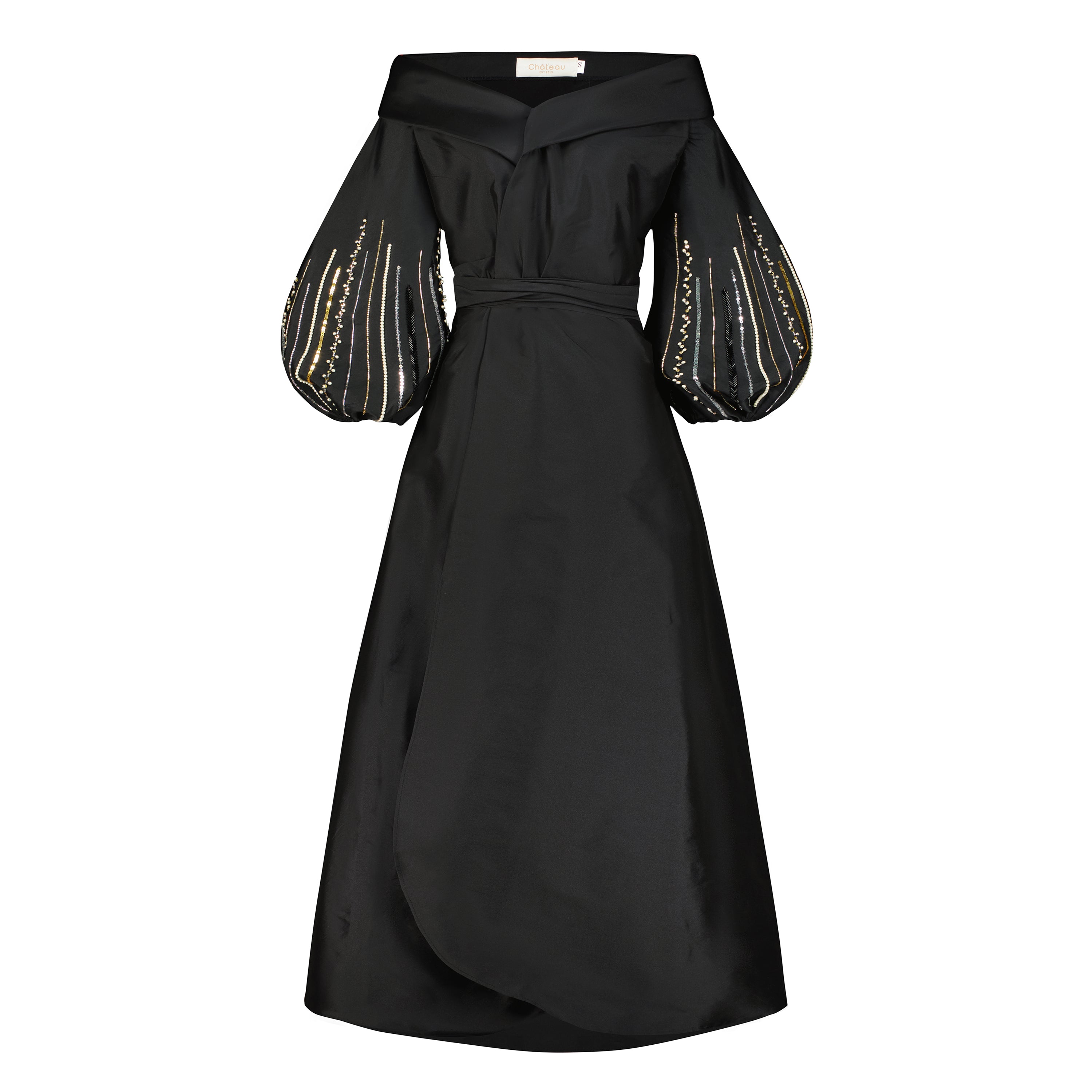 Classic Beaded A-line Wrap Dress