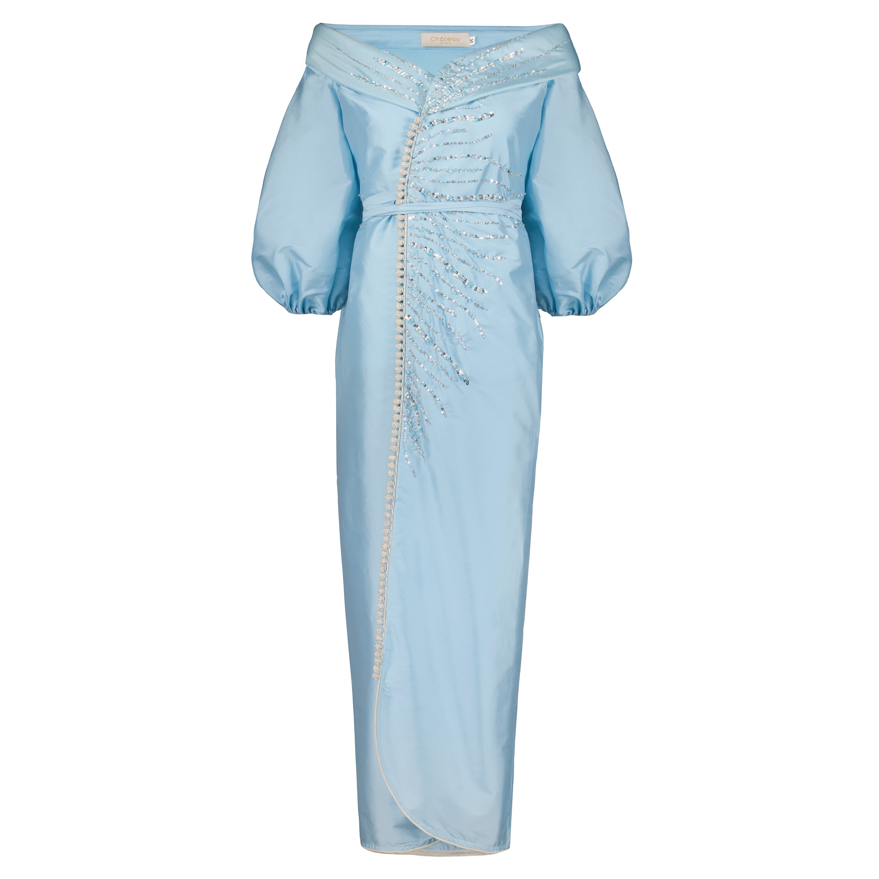 Beaded Off-shoulder Straight Wrap Dress