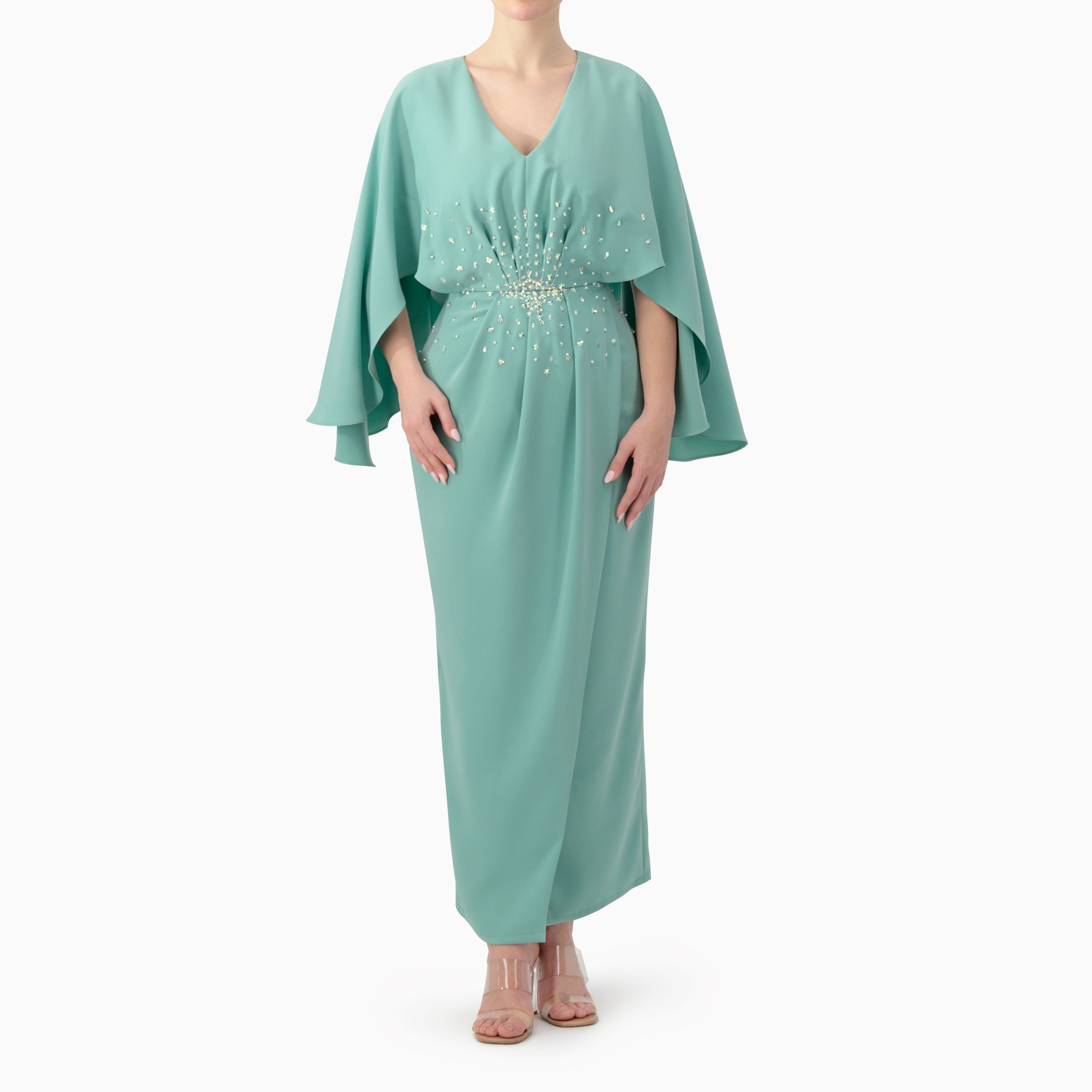 Cape-sleeved Wrap Dress