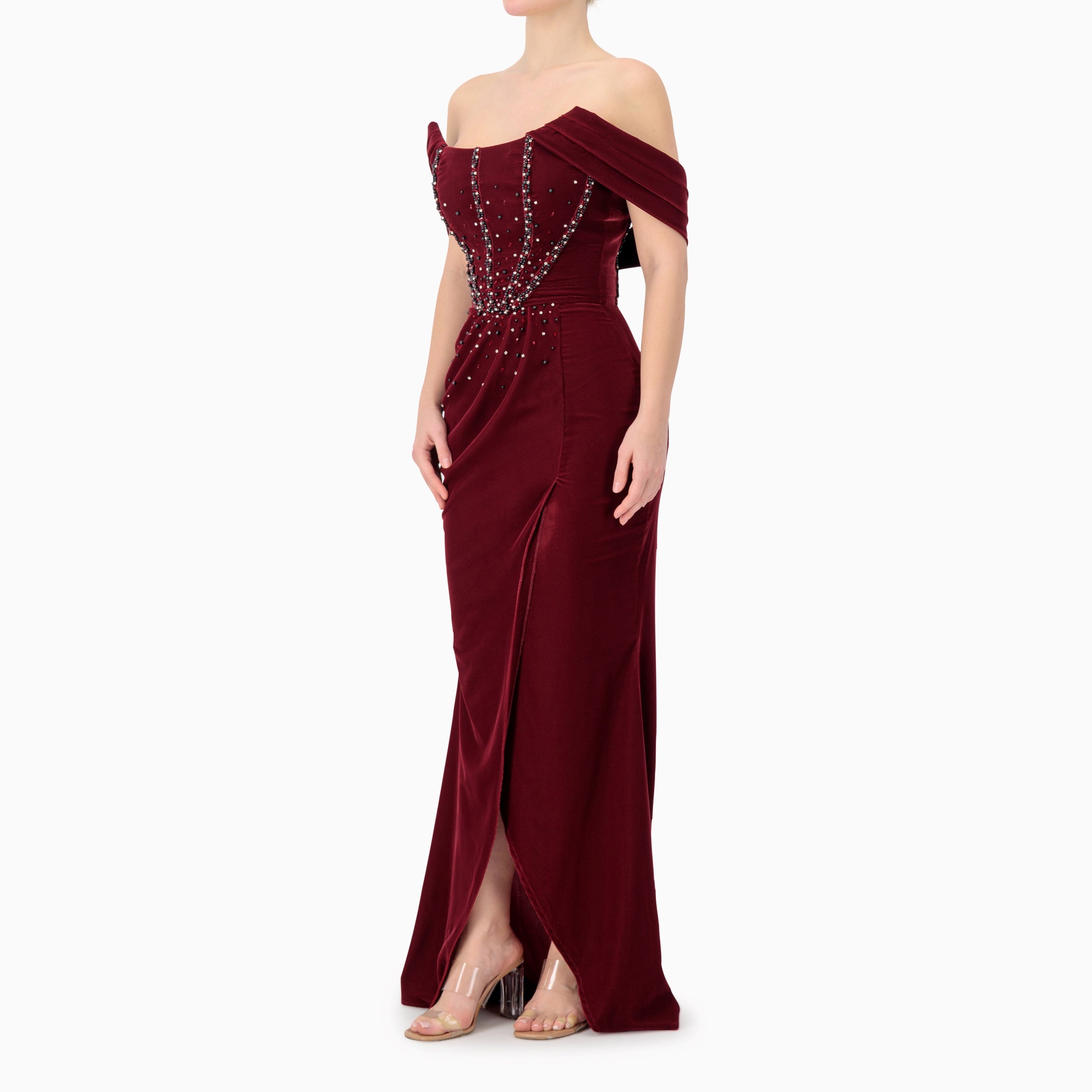 Velvet Corset Off-shoulder  Gown