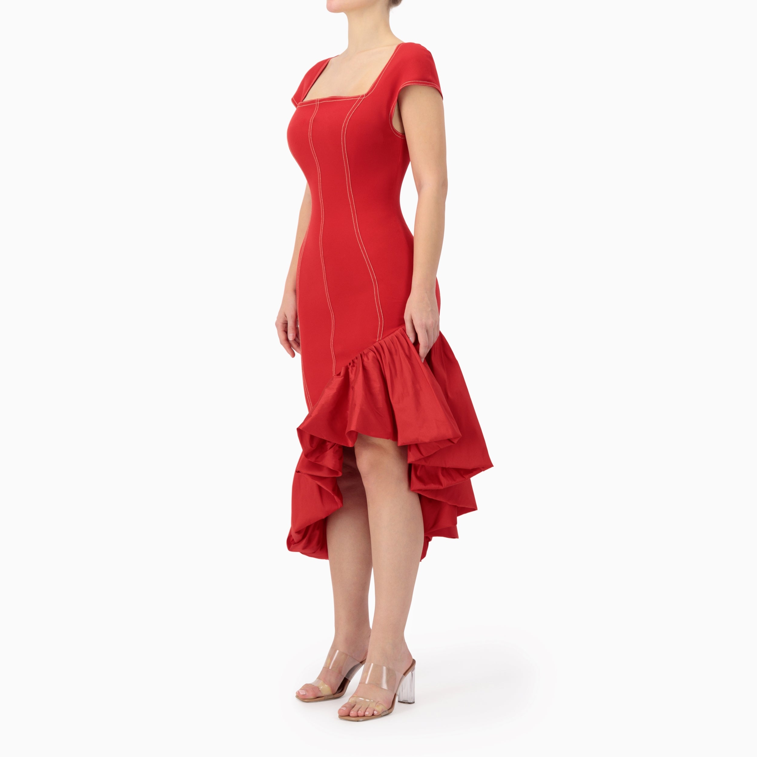 Figure Framing Puffball Ruffled Dress